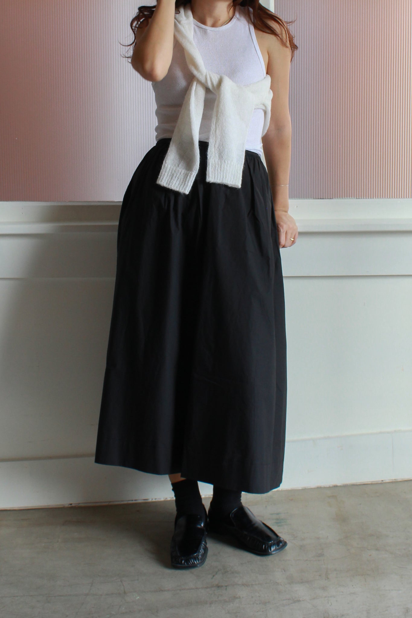 Shirring Flare Skirt in Black