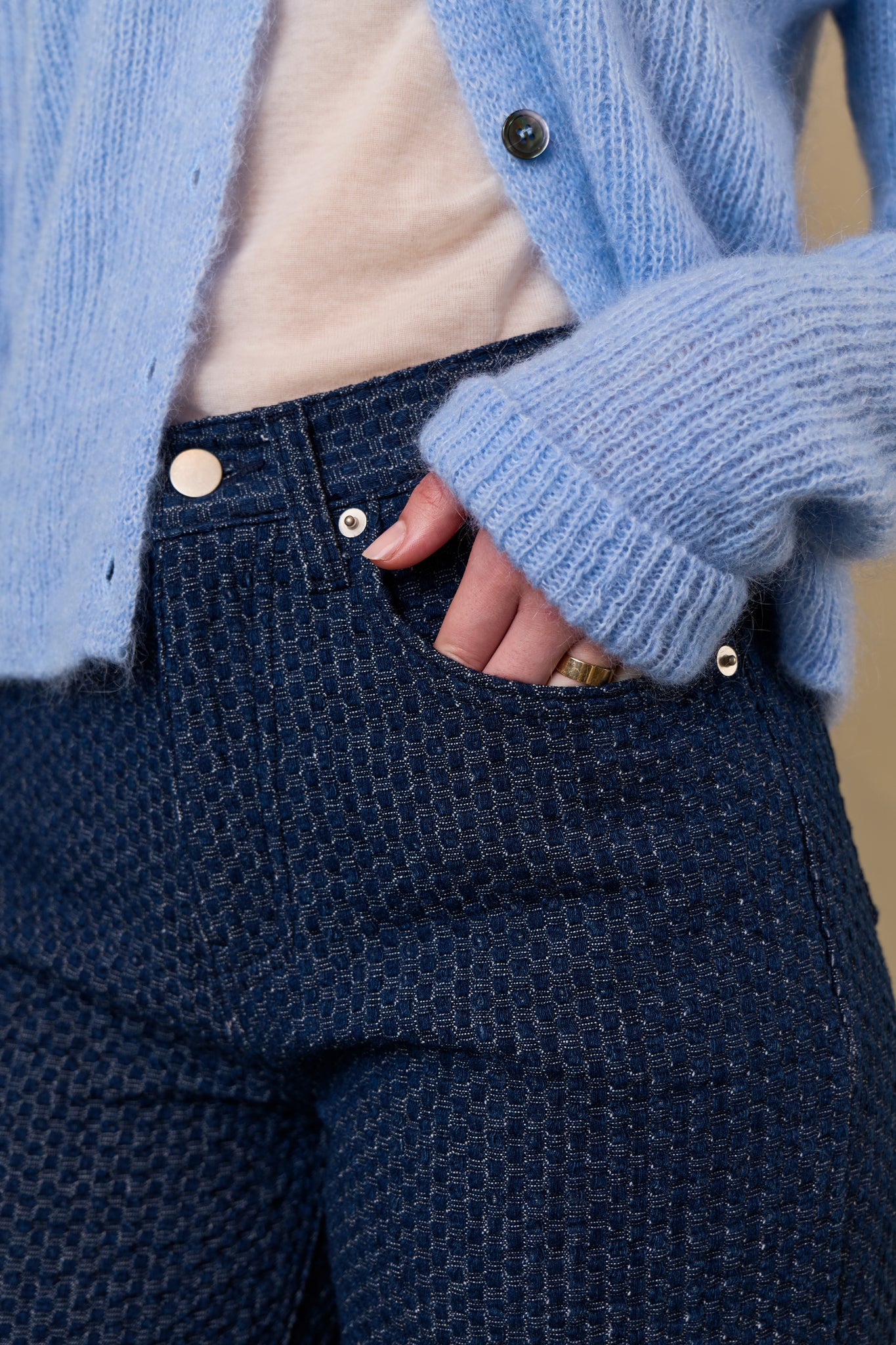 Jacquard Texture Denim Pants in Blue