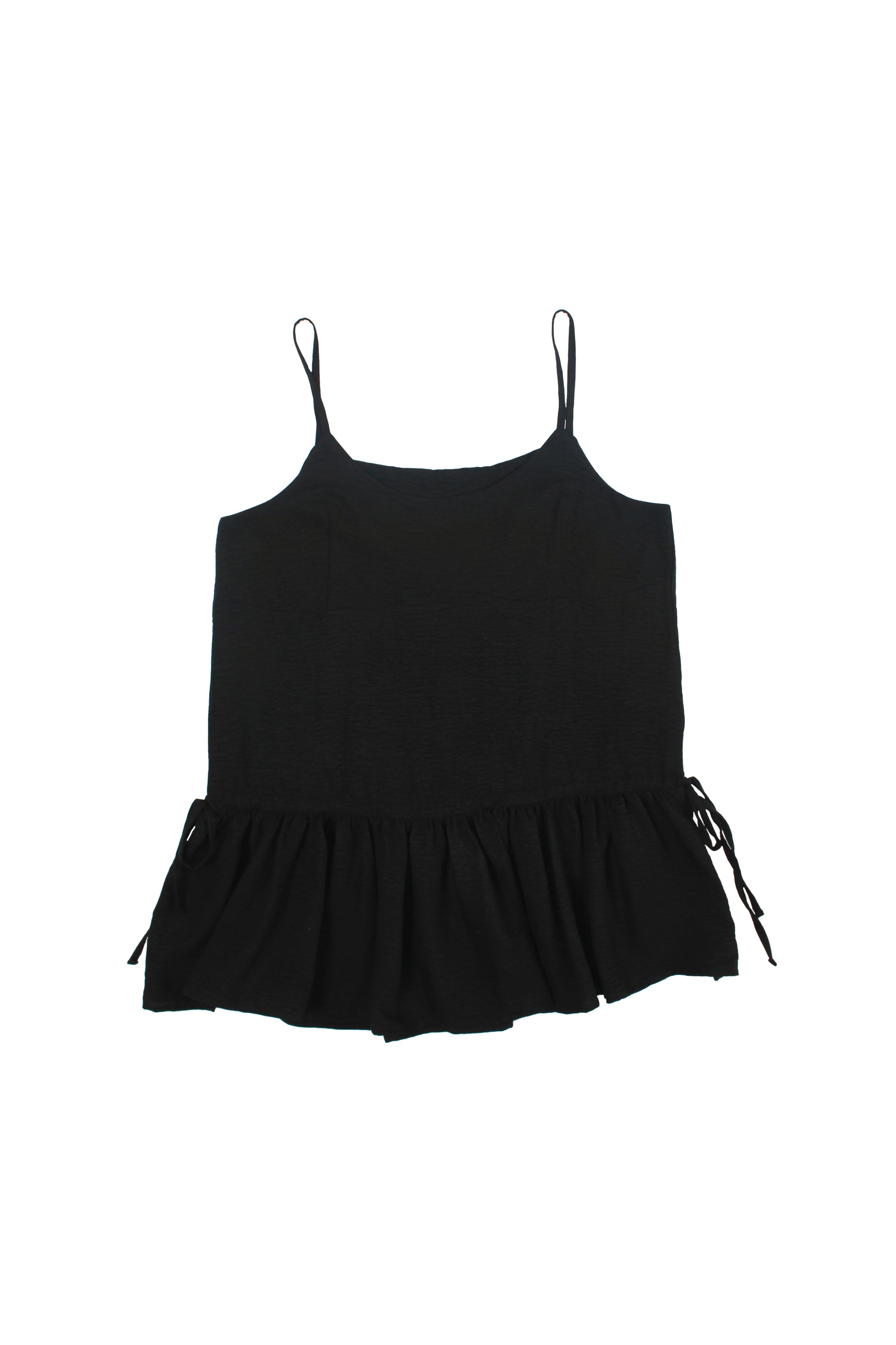 black ruffle sleeveless top