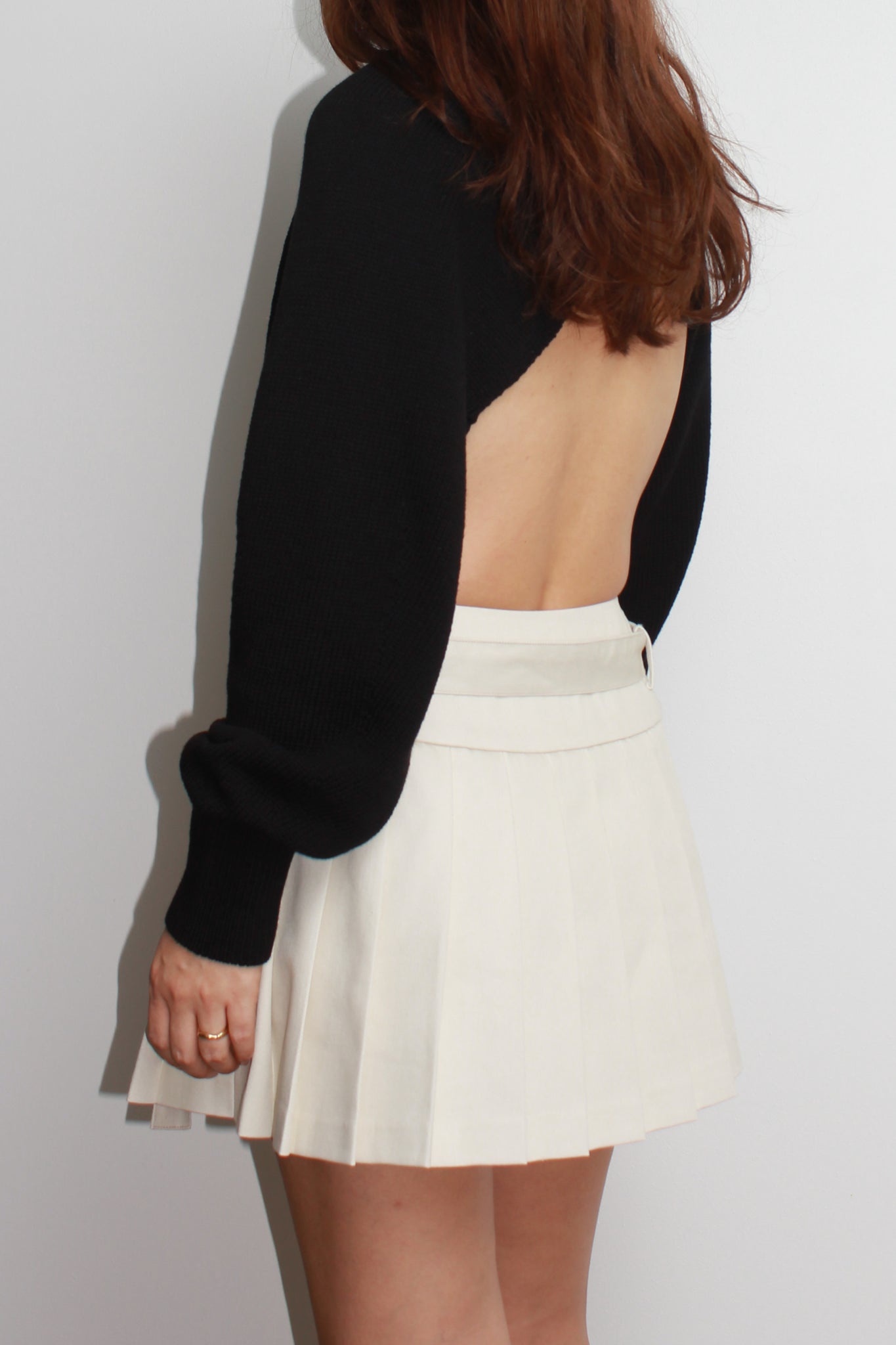 Frill Pleats Mini Skirt in Off White Denim