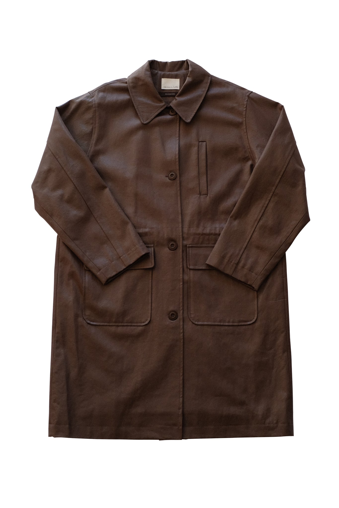 Coated Cotton Midi Jacket in Chocolate Brown