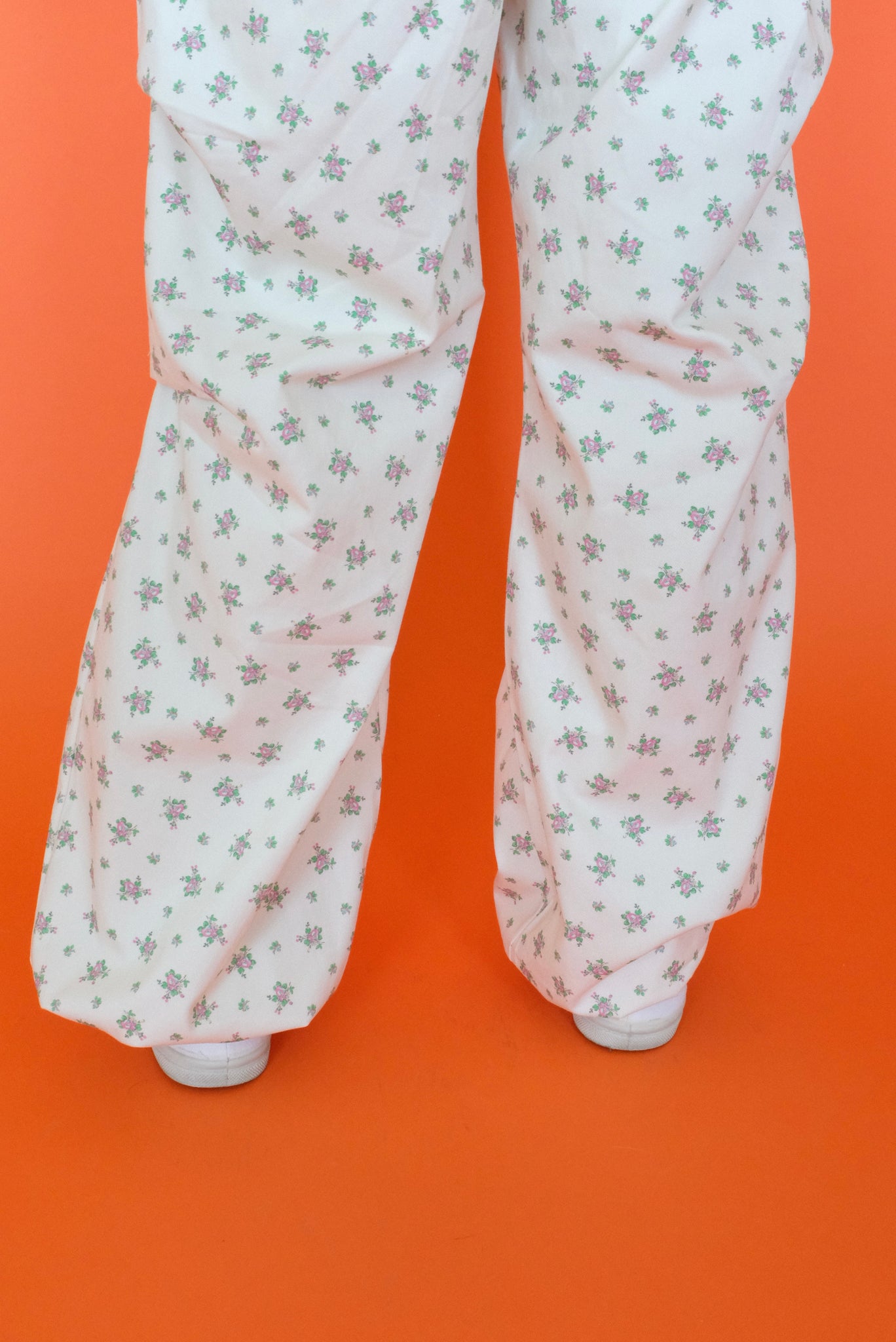 Wide Cotton Flower Pants in White