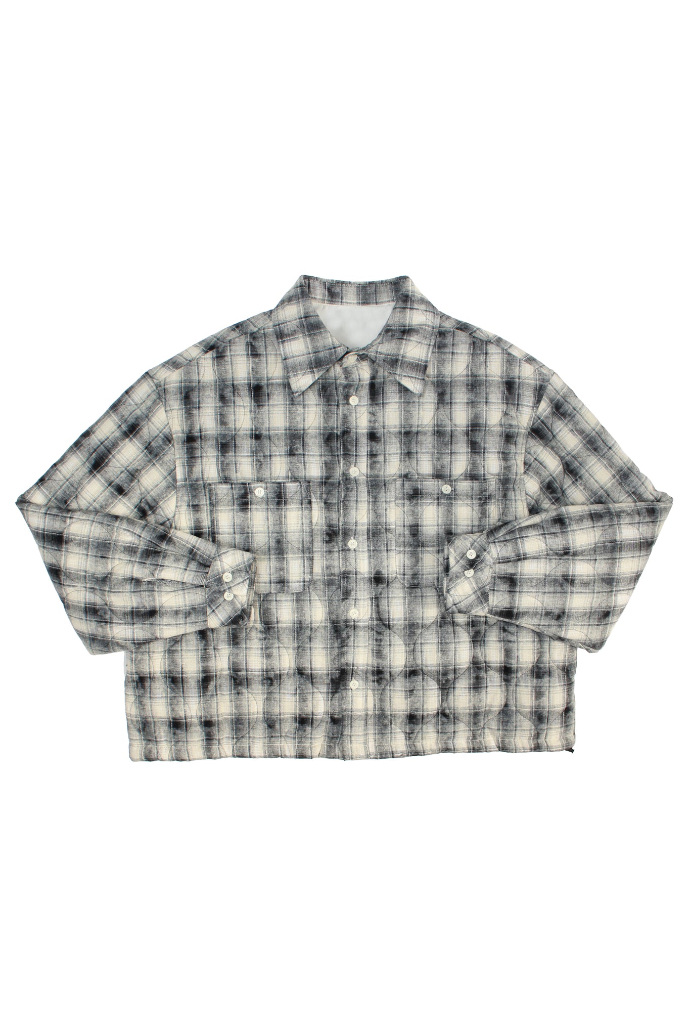 Padded Crop Plaid Shirt Jacket in Black