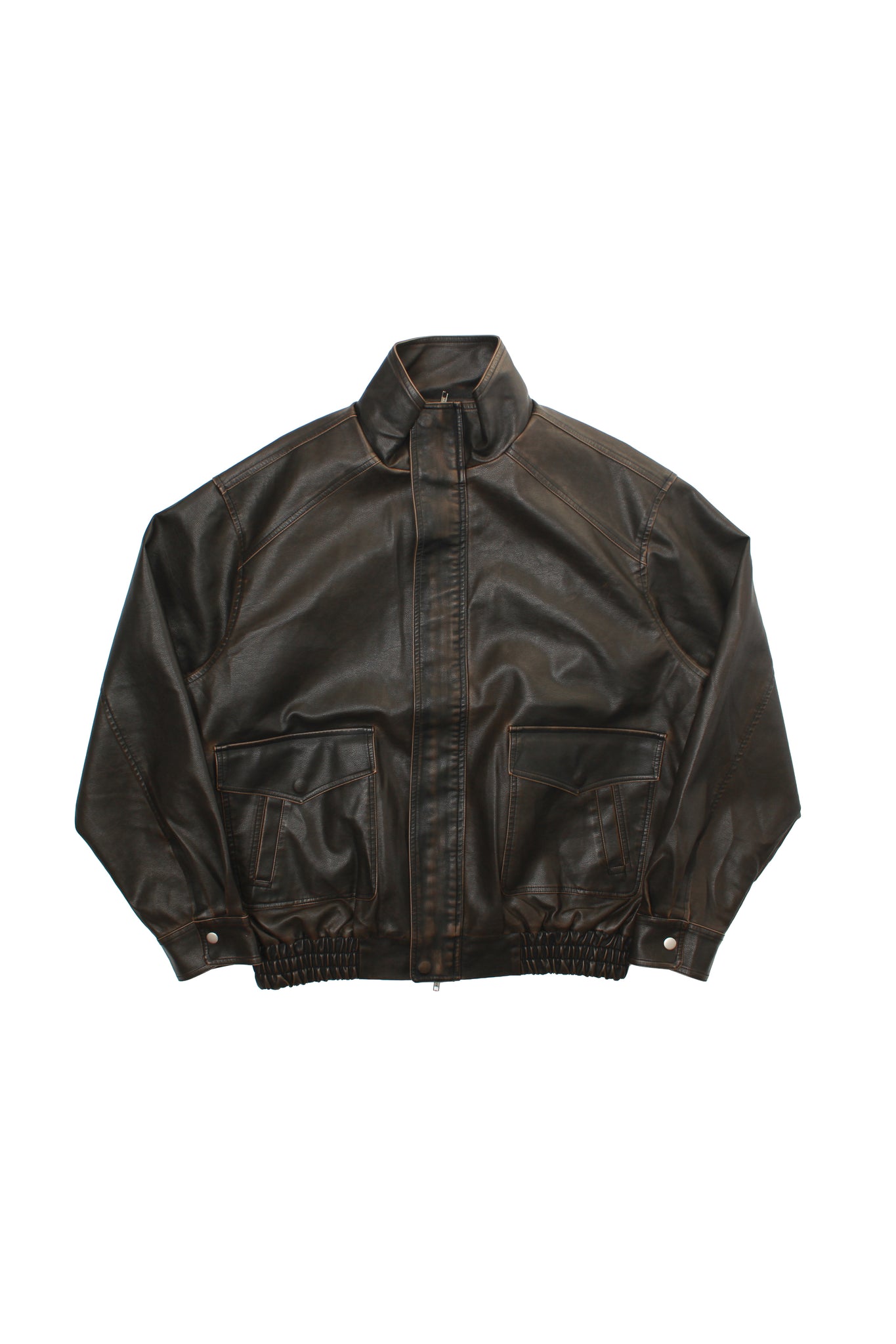 Leroy High Neck Leather Jacket in Brown