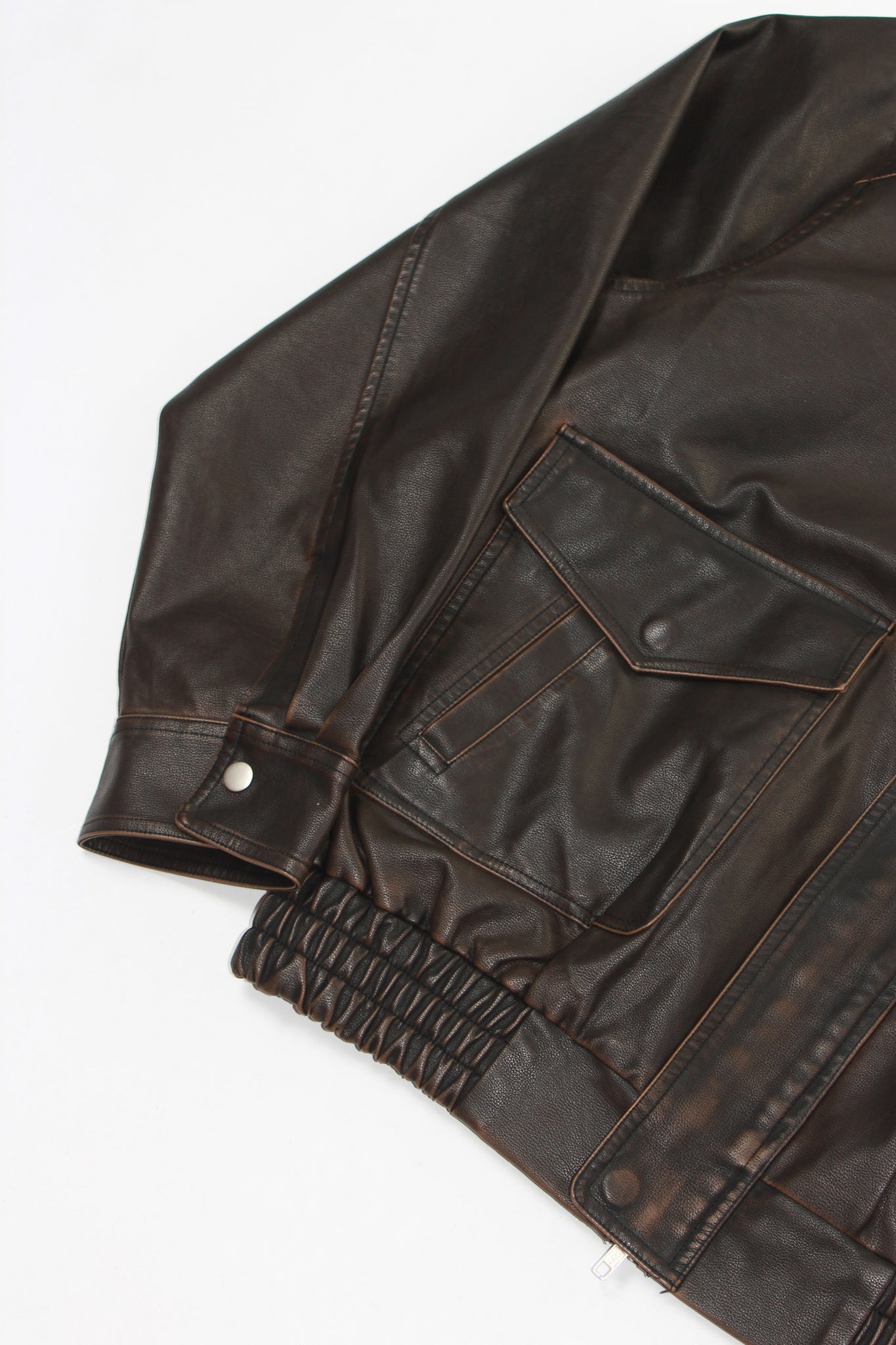 Leroy High Neck Leather Jacket in Brown