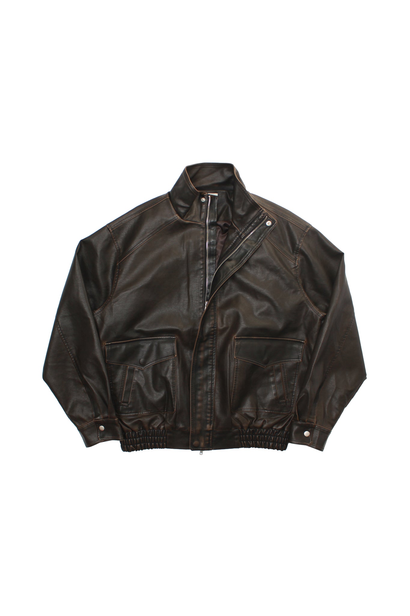 Leroy High Neck Leather Jacket in Brown