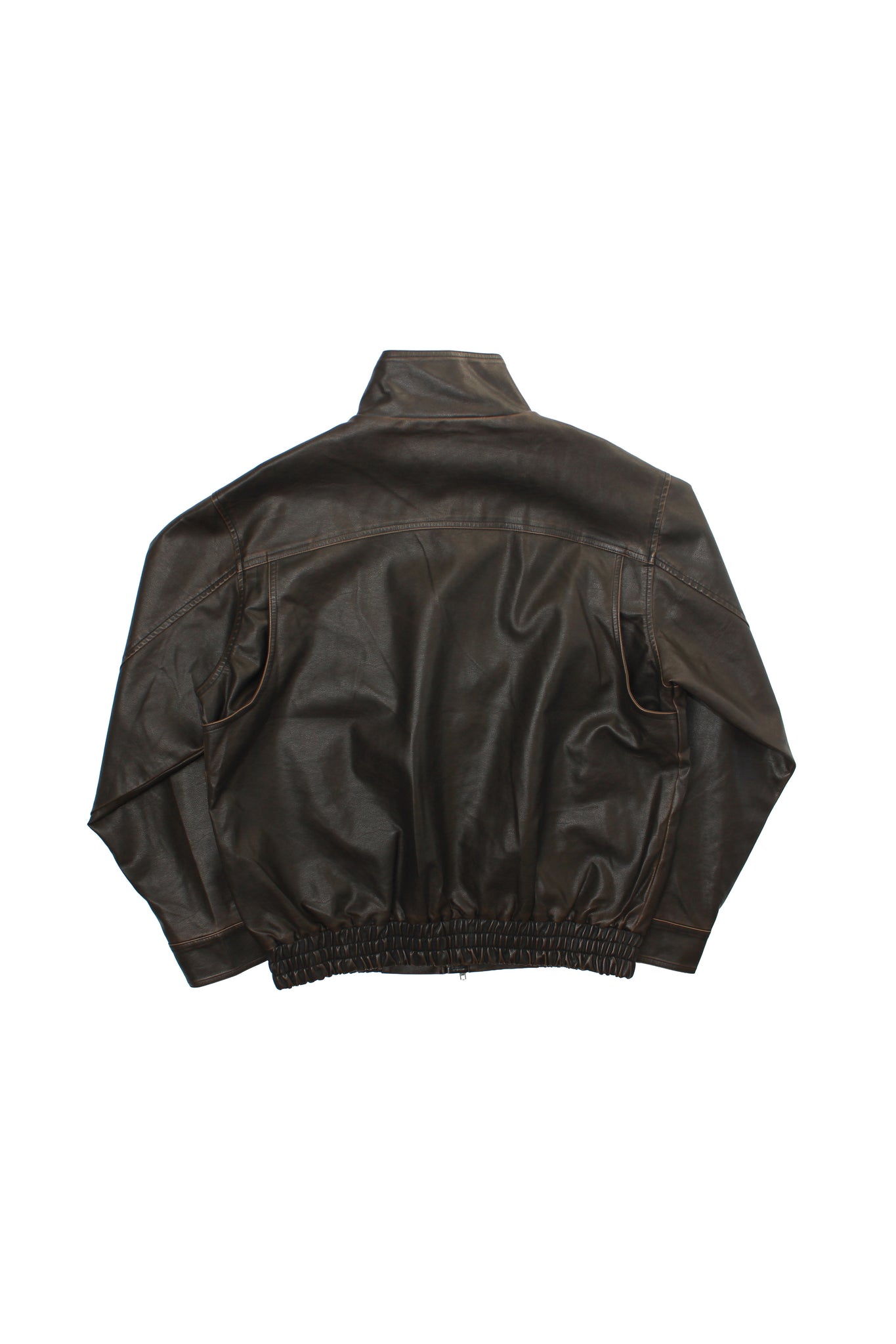 Leroy High Neck Leather Jacket in Brown