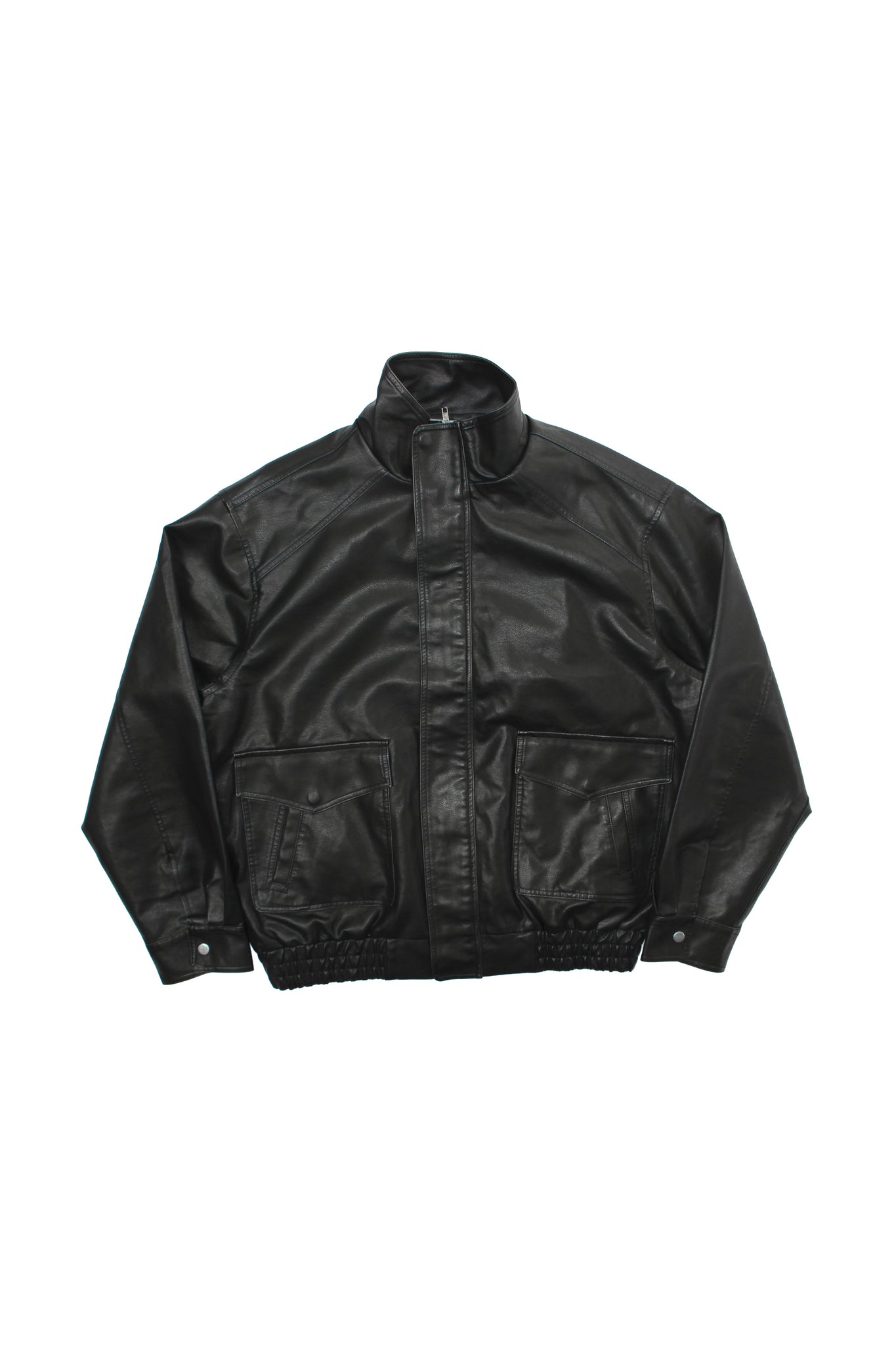 Leroy High Neck Leather Jacket in Black