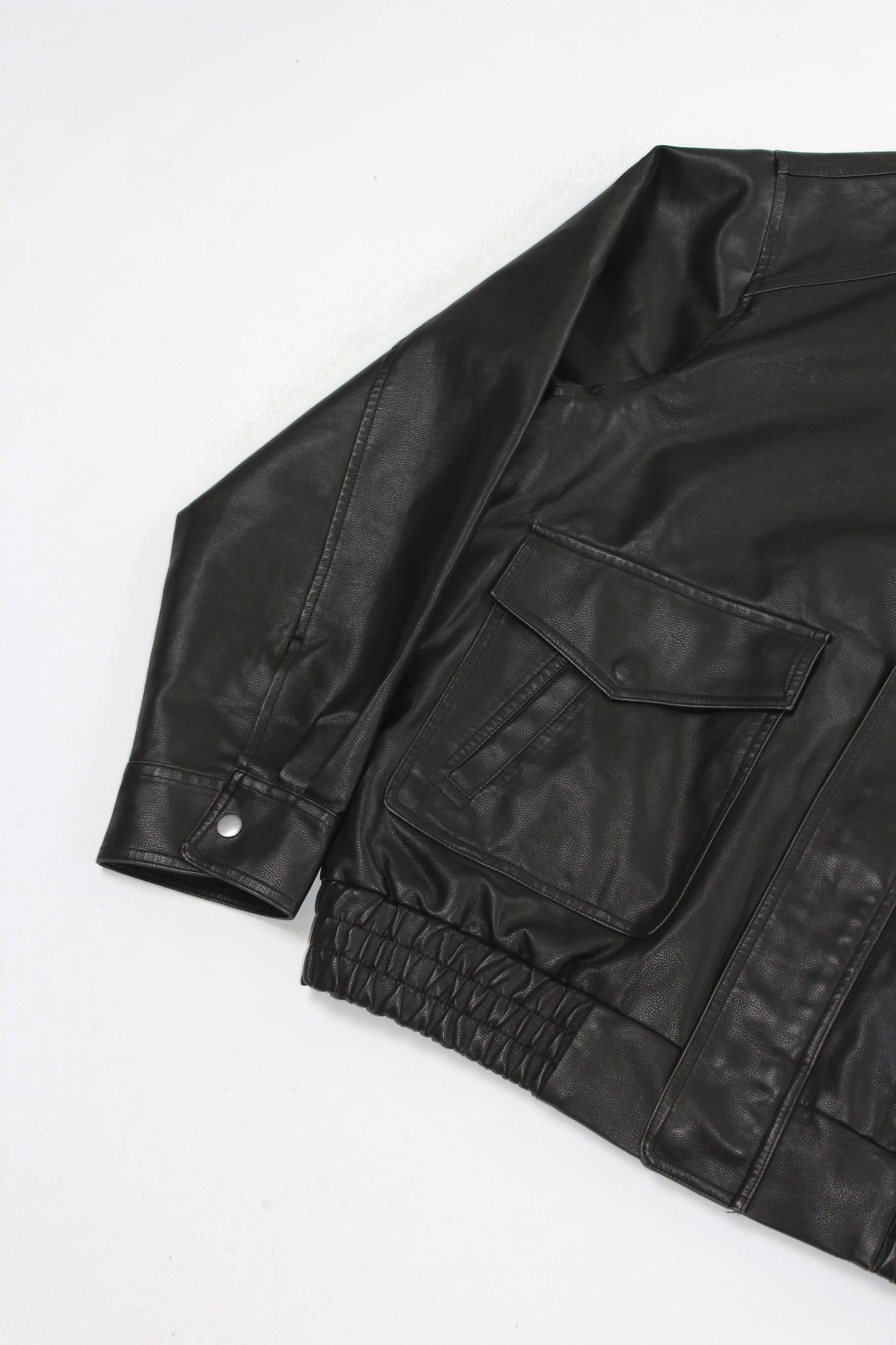 Leroy High Neck Leather Jacket in Black