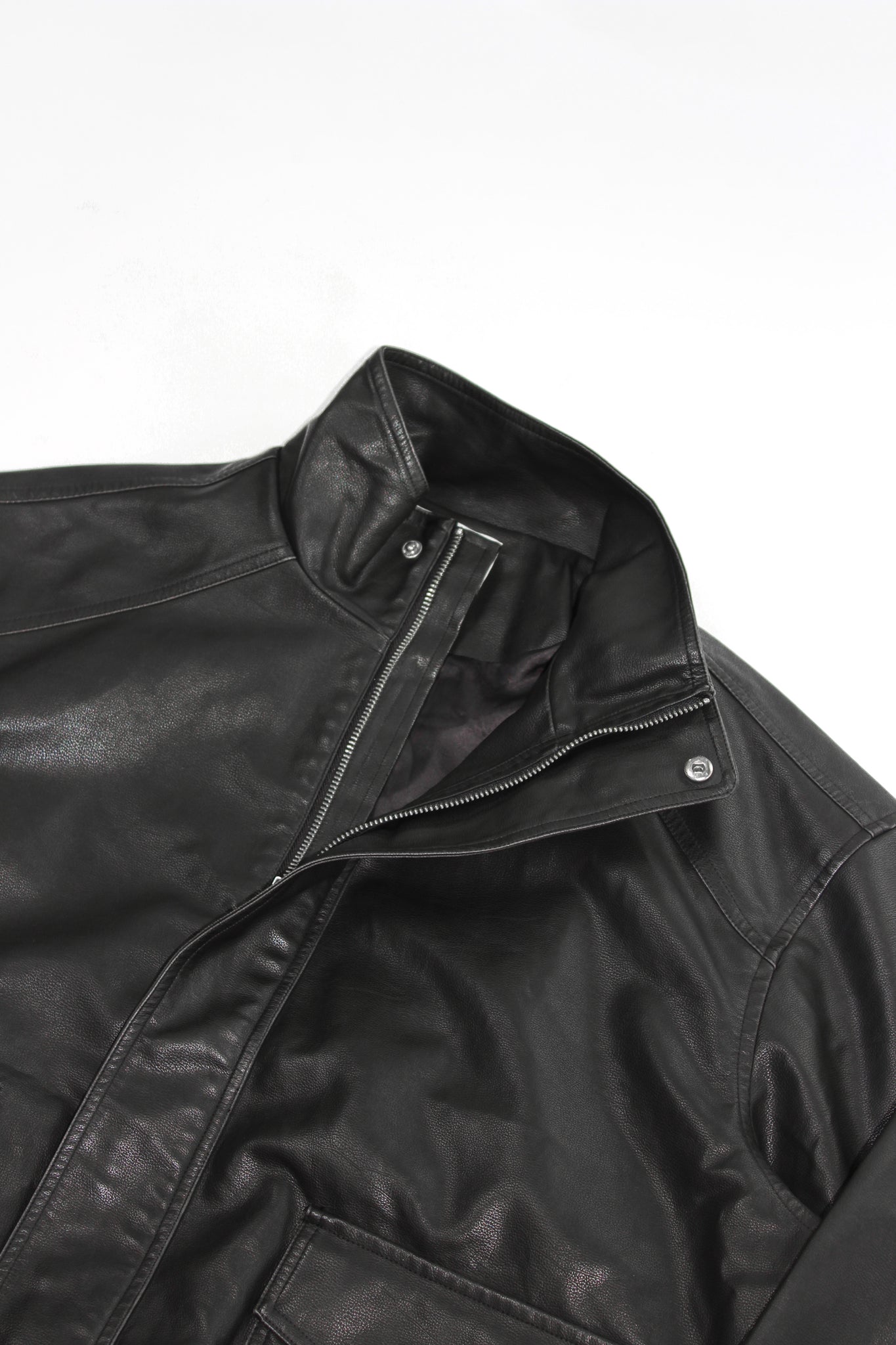 Leroy High Neck Leather Jacket in Black