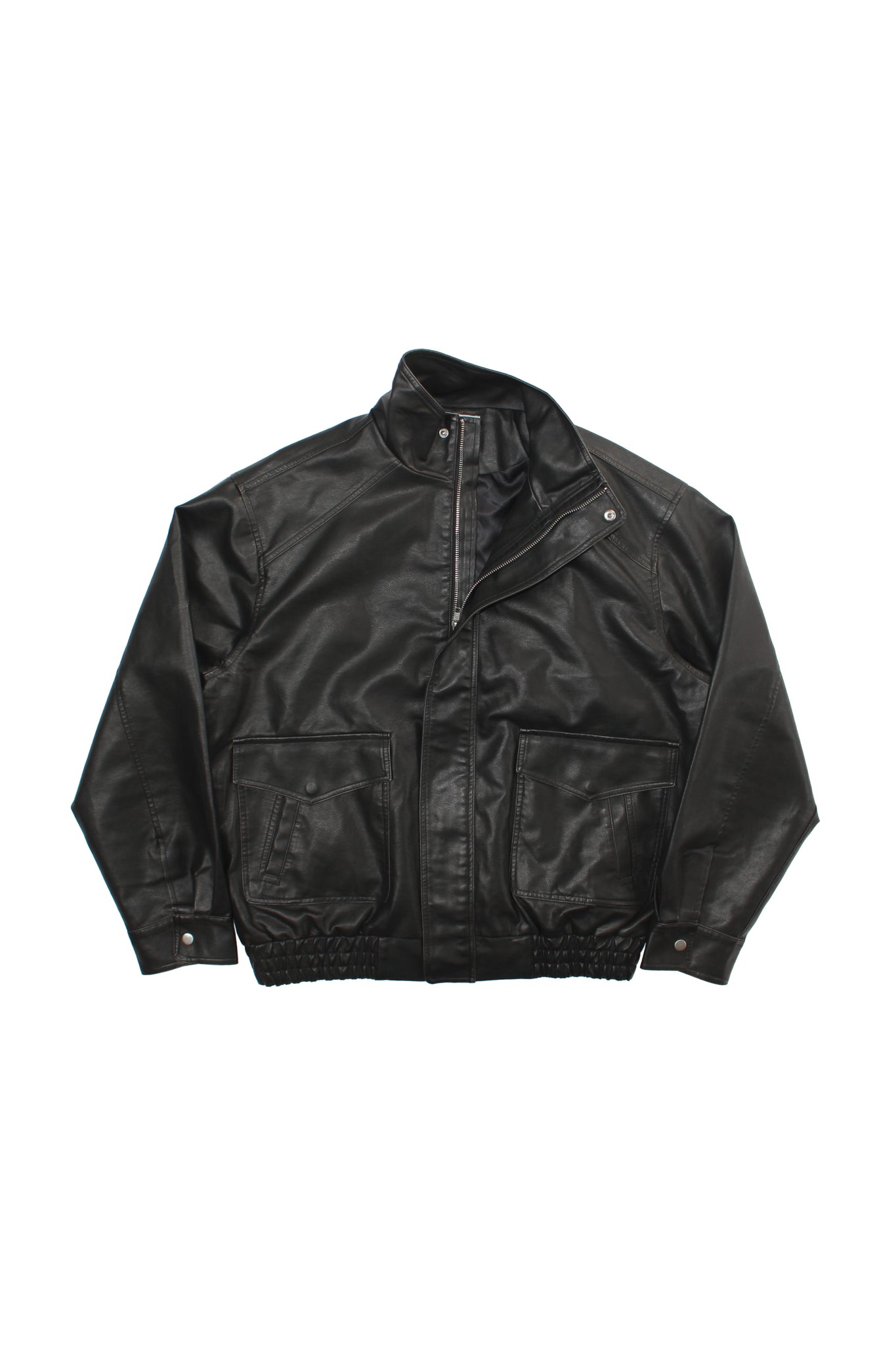 Leroy High Neck Leather Jacket in Black