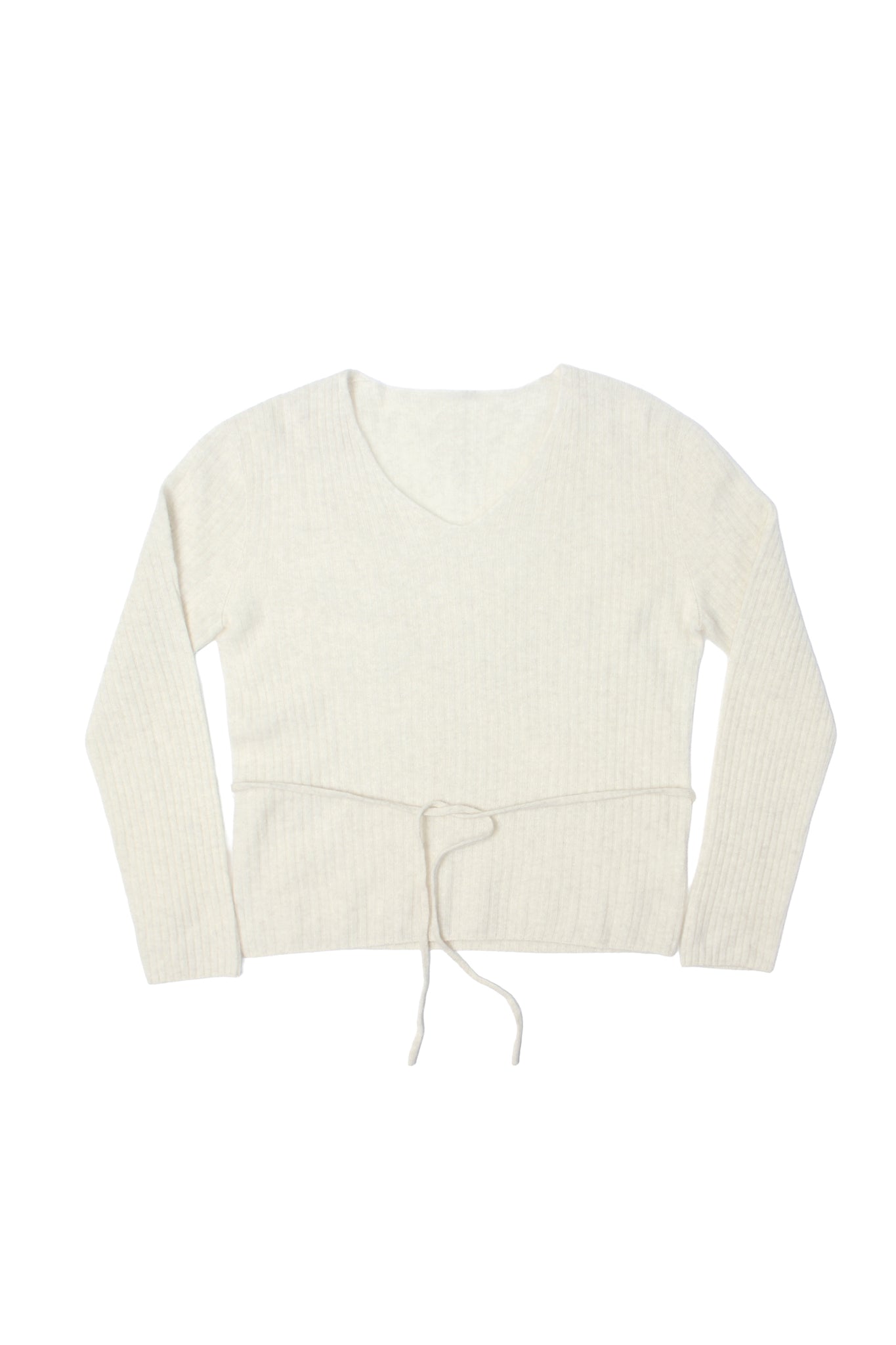 WHOLEGARMENT Ribbed V-neck Sweater in Oatmeal