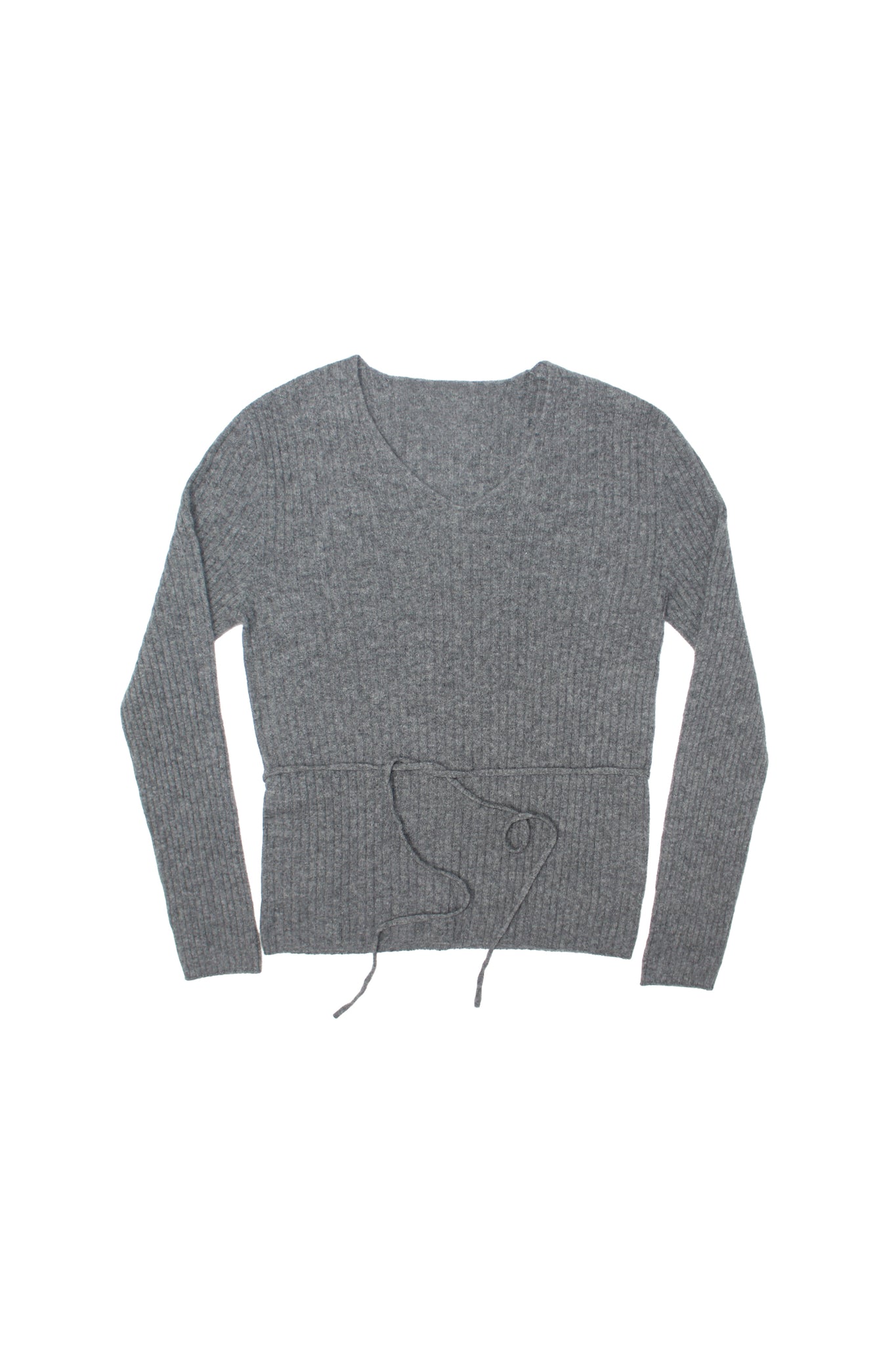 WHOLEGARMENT Ribbed V-neck Sweater in Charcoal