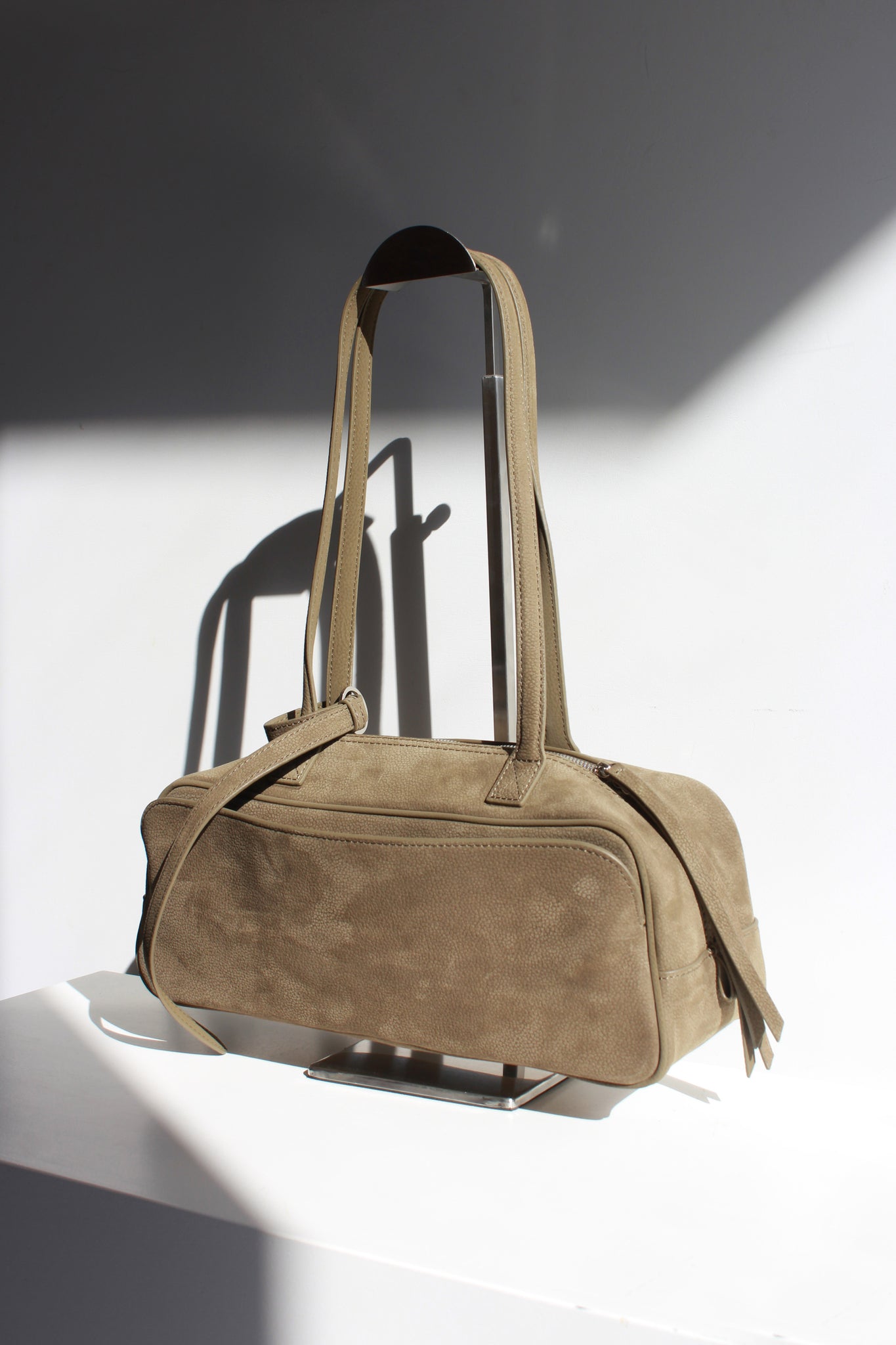 Nubuck Leather Square Shoulder Bag in Olive