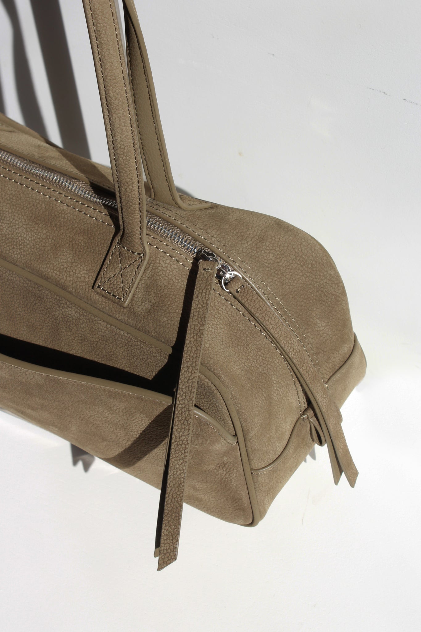 Nubuck Leather Square Shoulder Bag in Olive