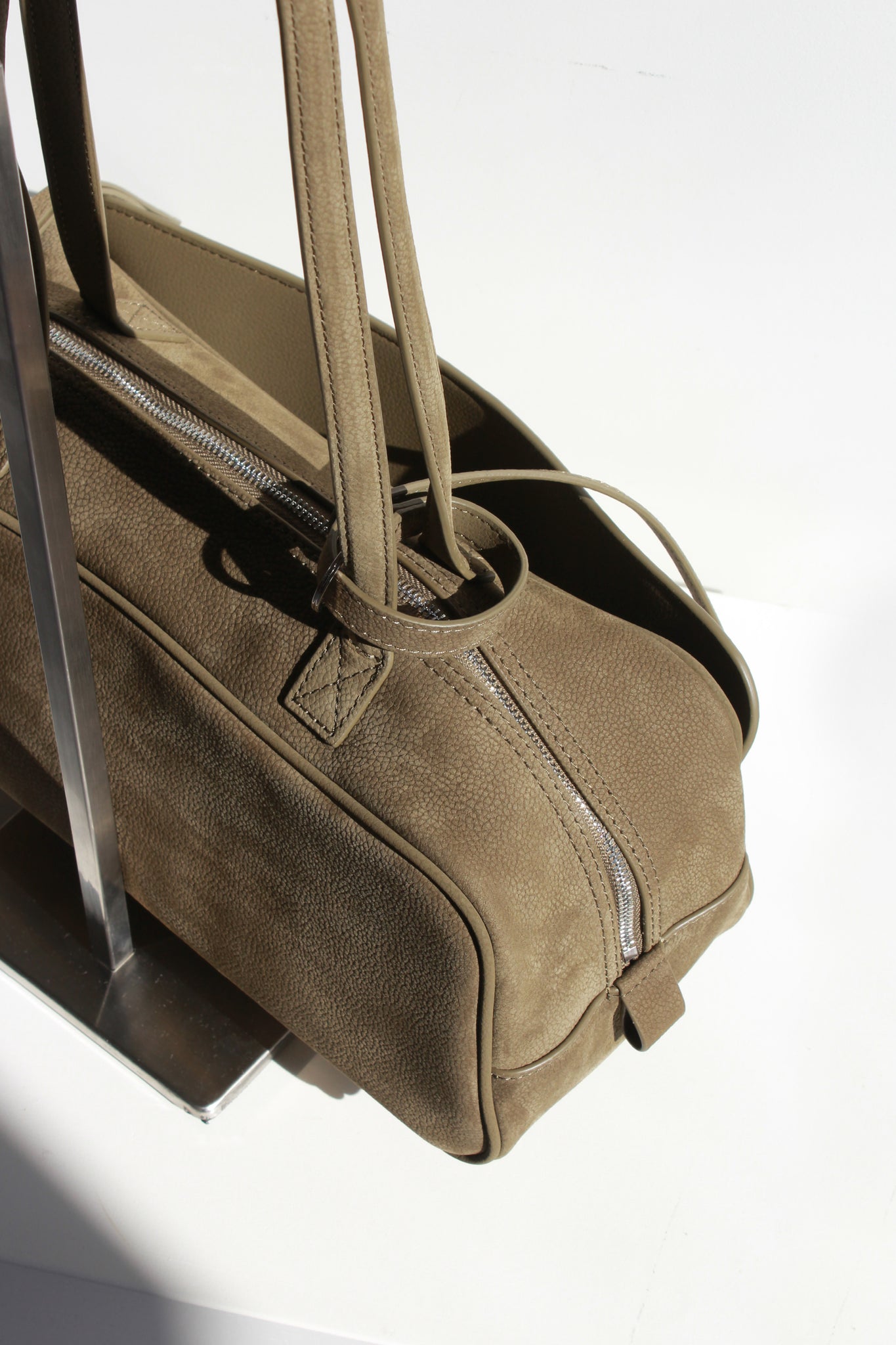 Nubuck Leather Square Shoulder Bag in Olive