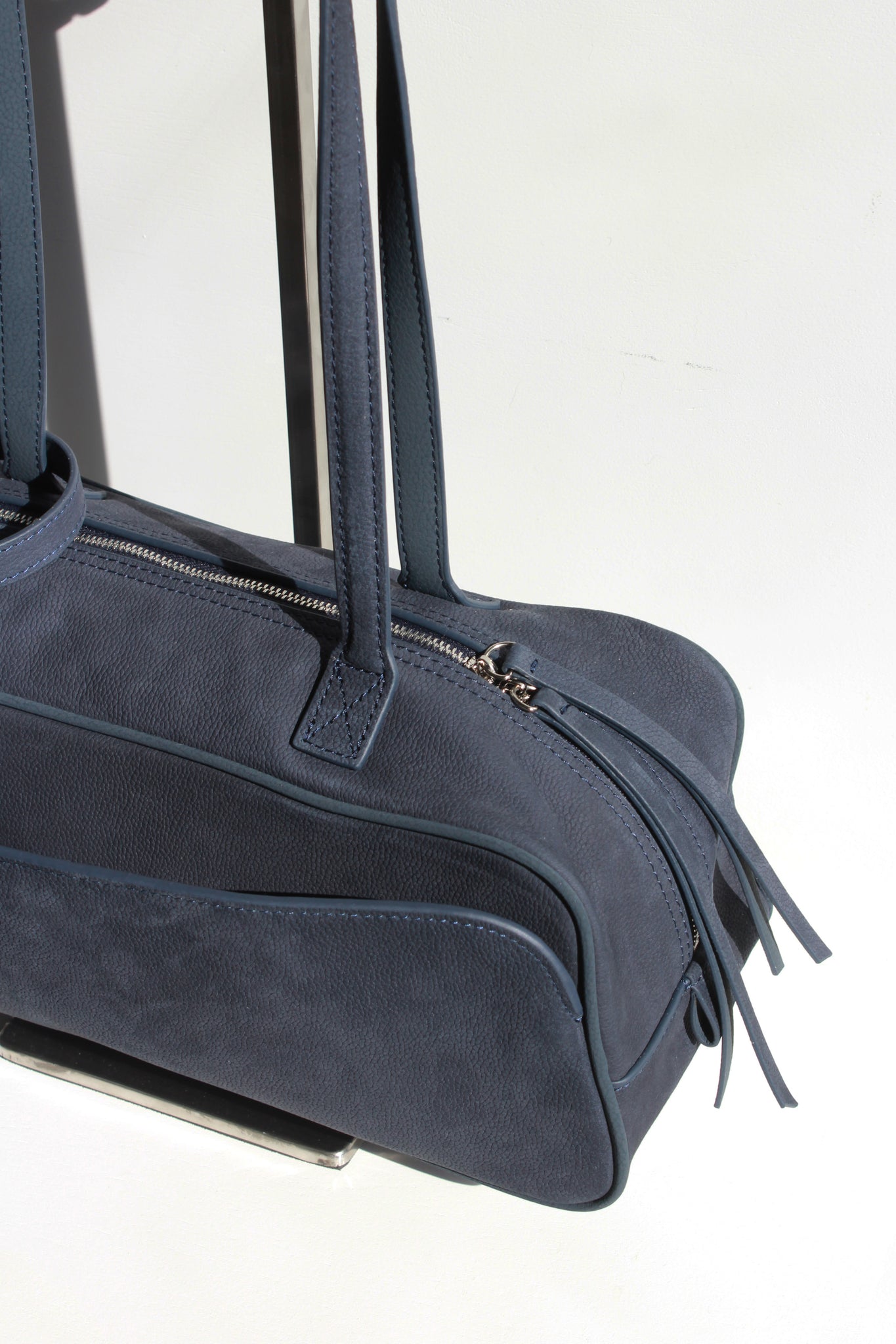 Nubuck Leather Square Shoulder Bag in Blue