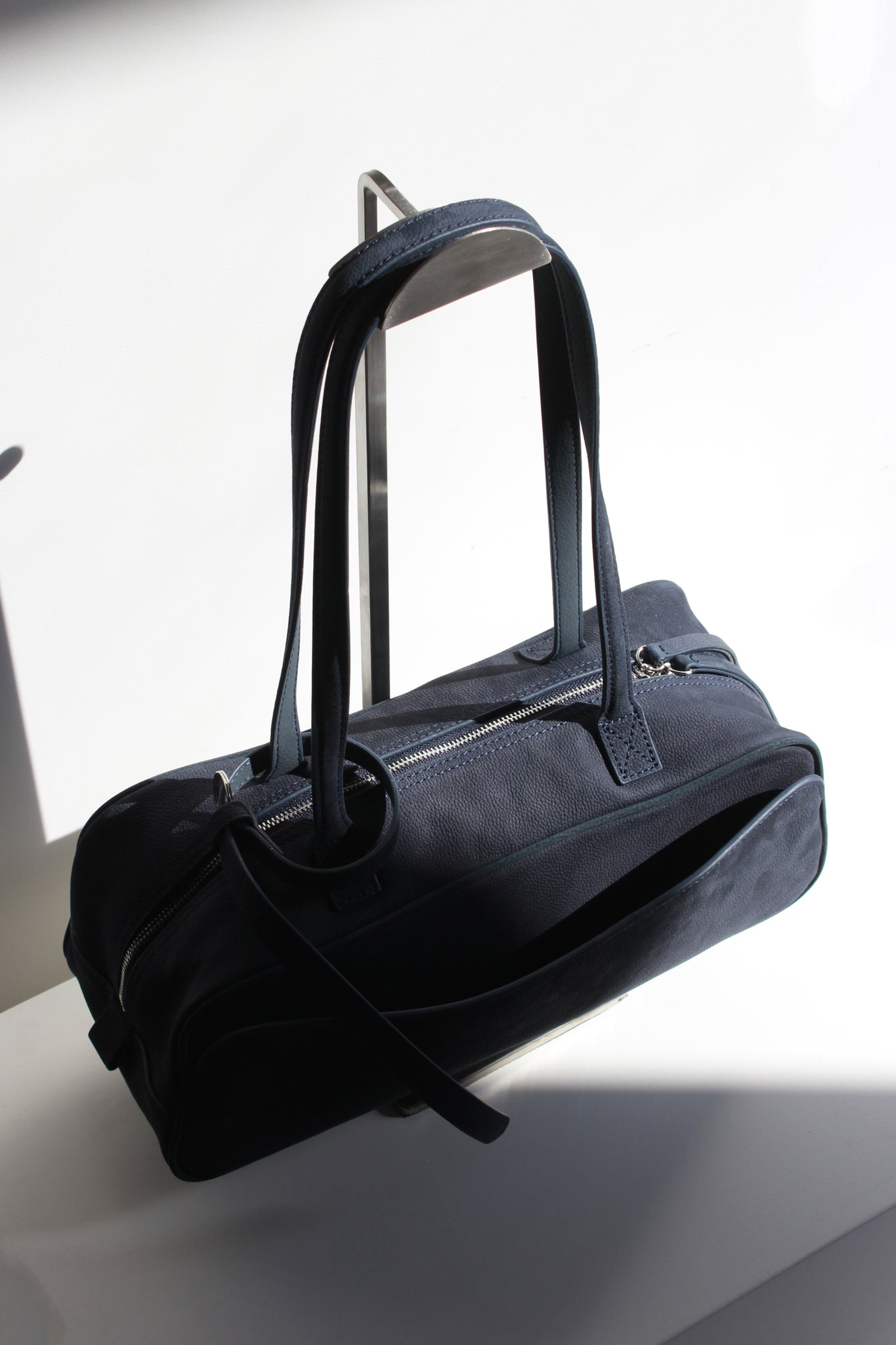 Nubuck Leather Square Shoulder Bag in Blue