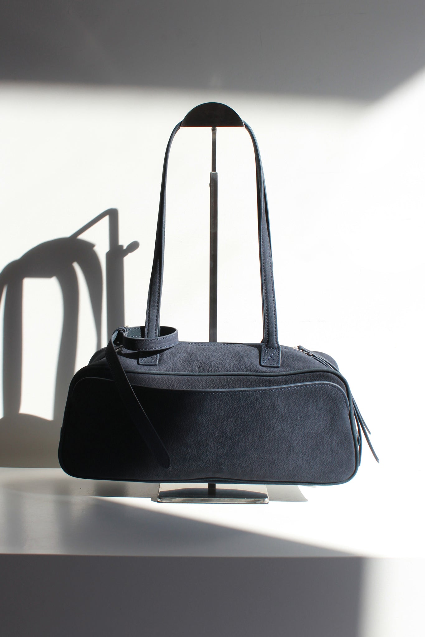 Nubuck Leather Square Shoulder Bag in Blue