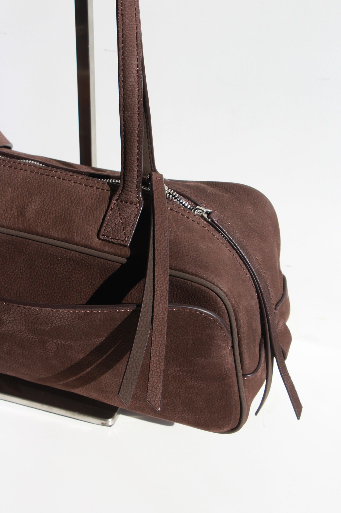 Nubuck Leather Square Shoulder Bag in Brown