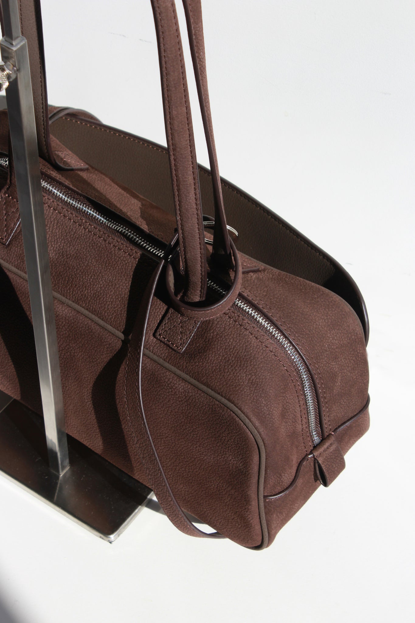 Nubuck Leather Square Shoulder Bag in Brown