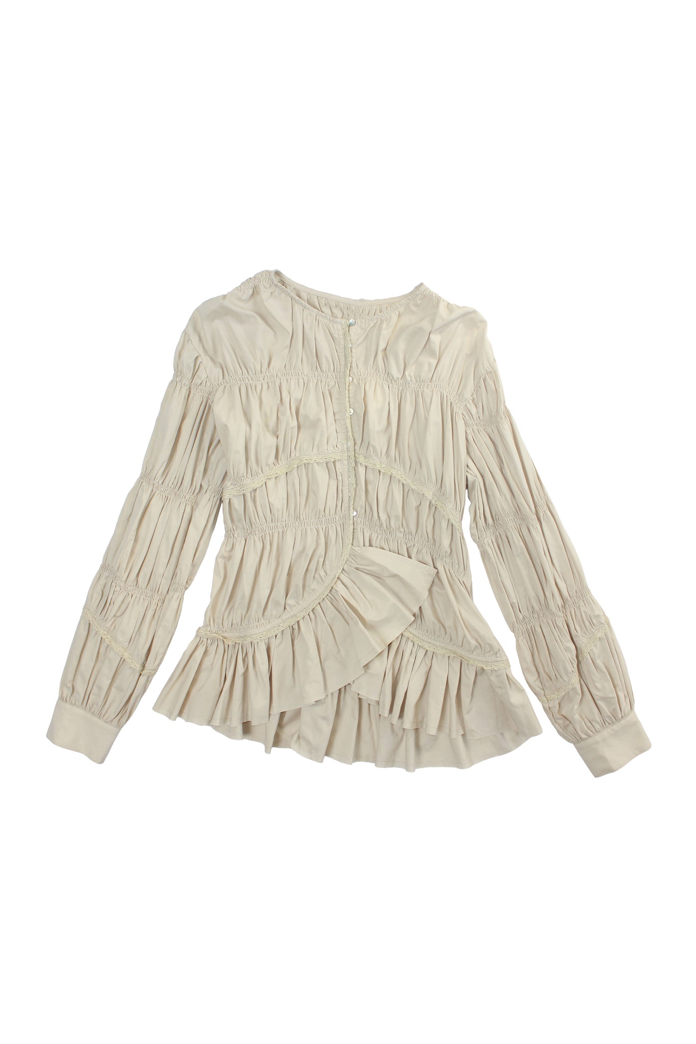 Frill Hem Cardigan in Beige
