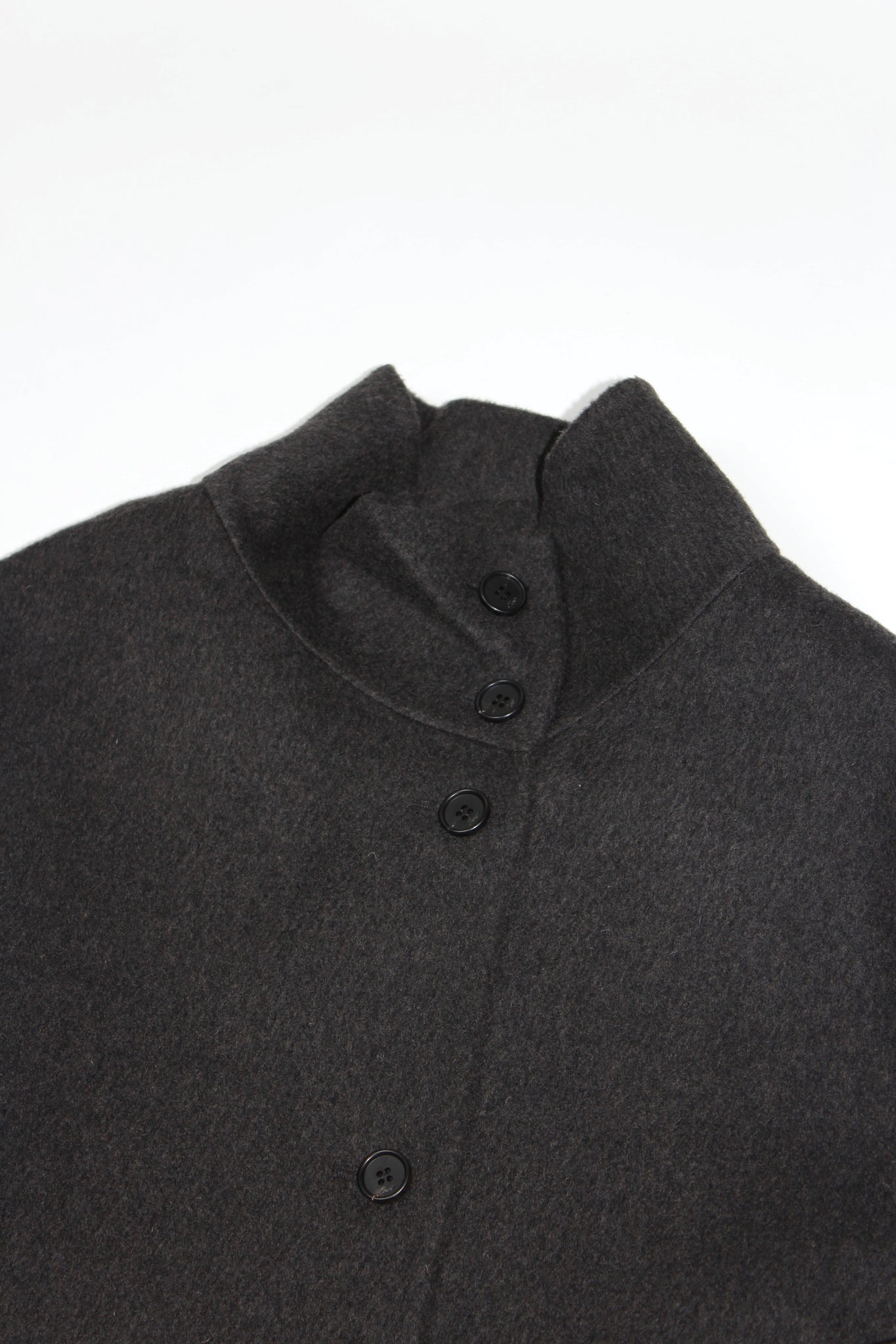 High-neck Handmade Long Coat in Charcoal