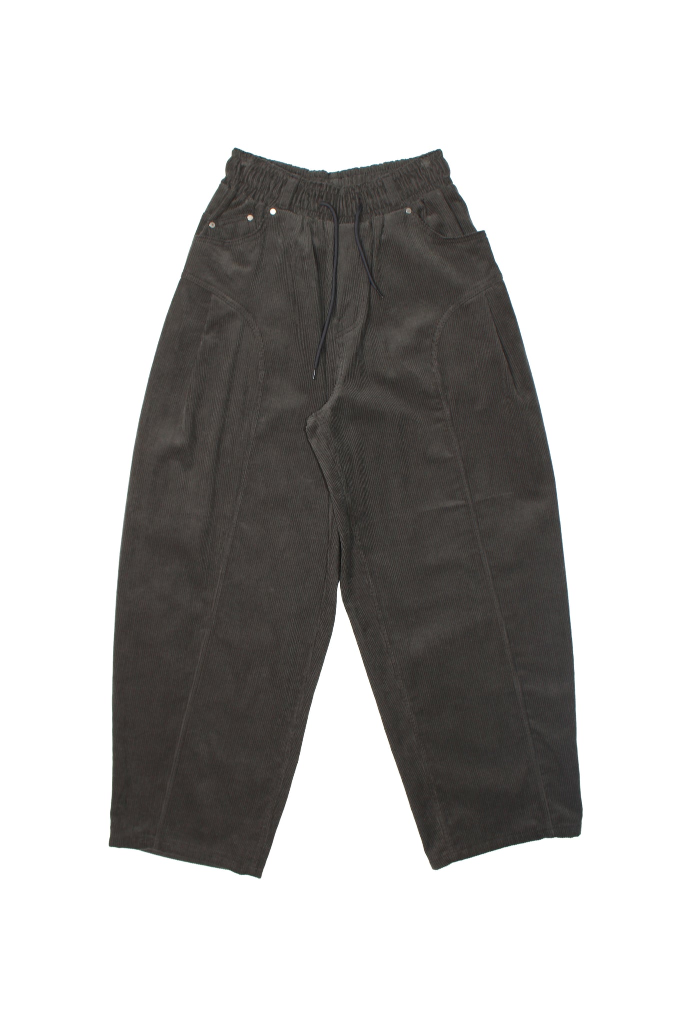 Settle Corduroy Barrel Leg Pants in Charcoal