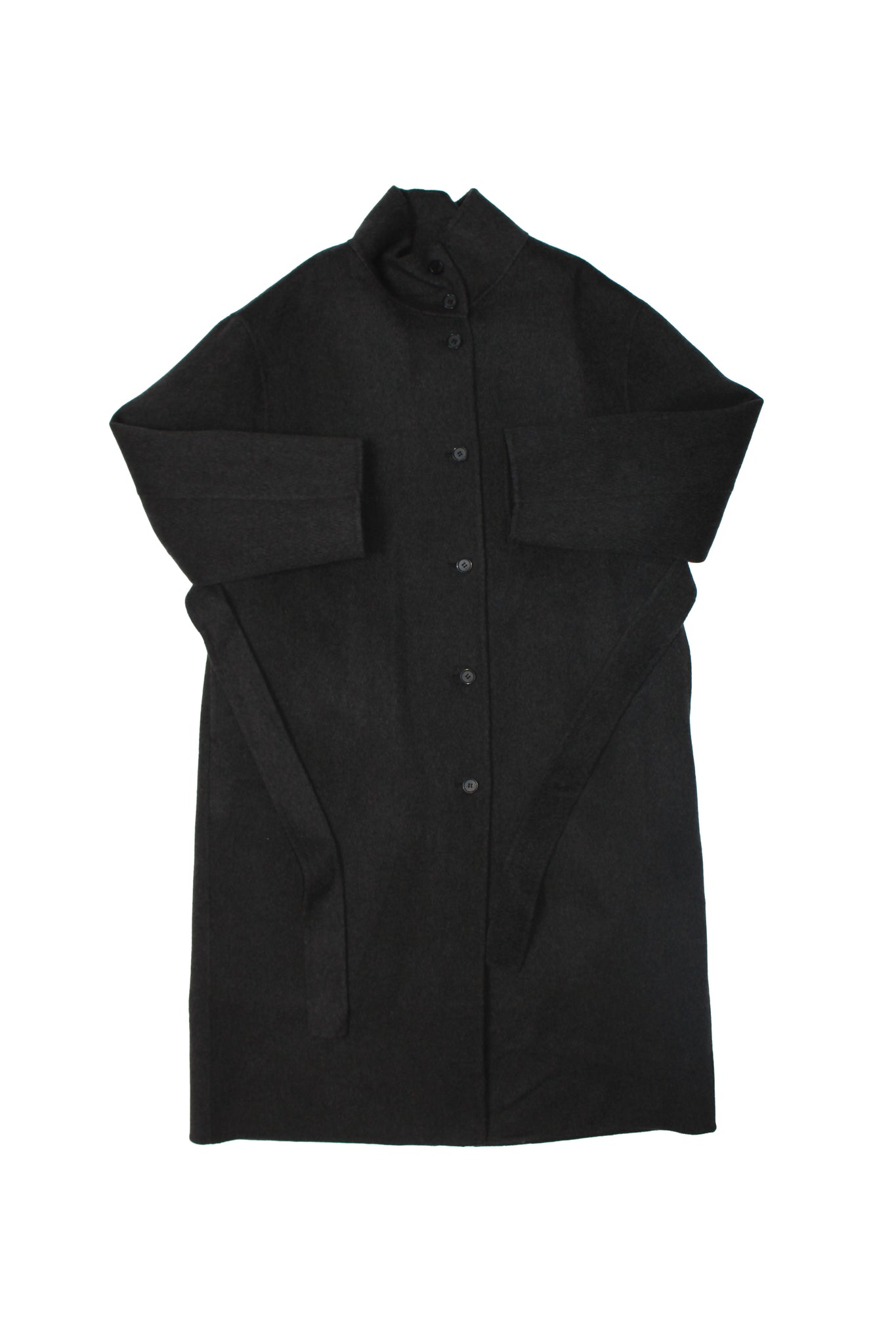 High-neck Handmade Long Coat in Charcoal