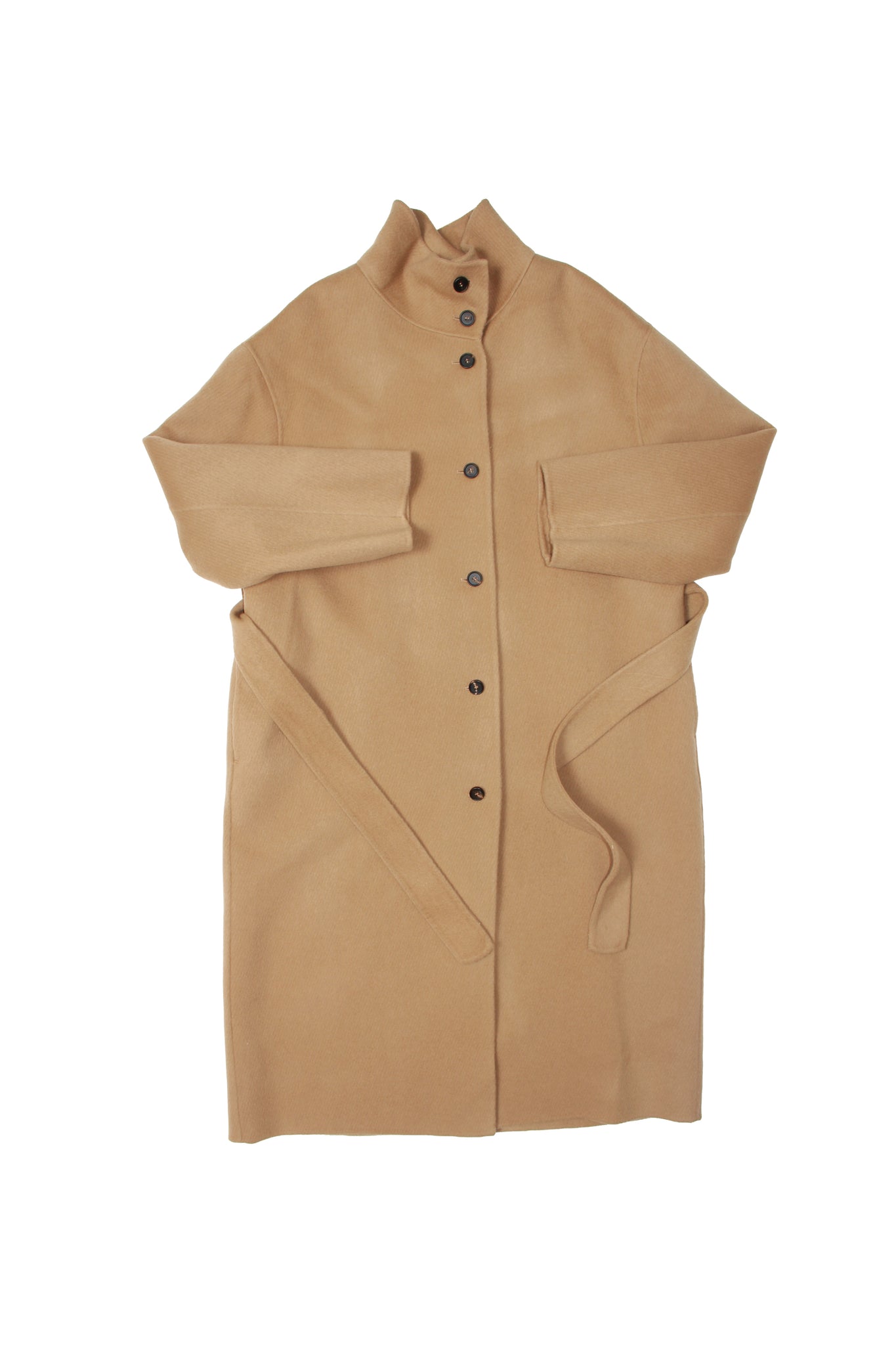 High-neck Handmade Long Coat in Carmel