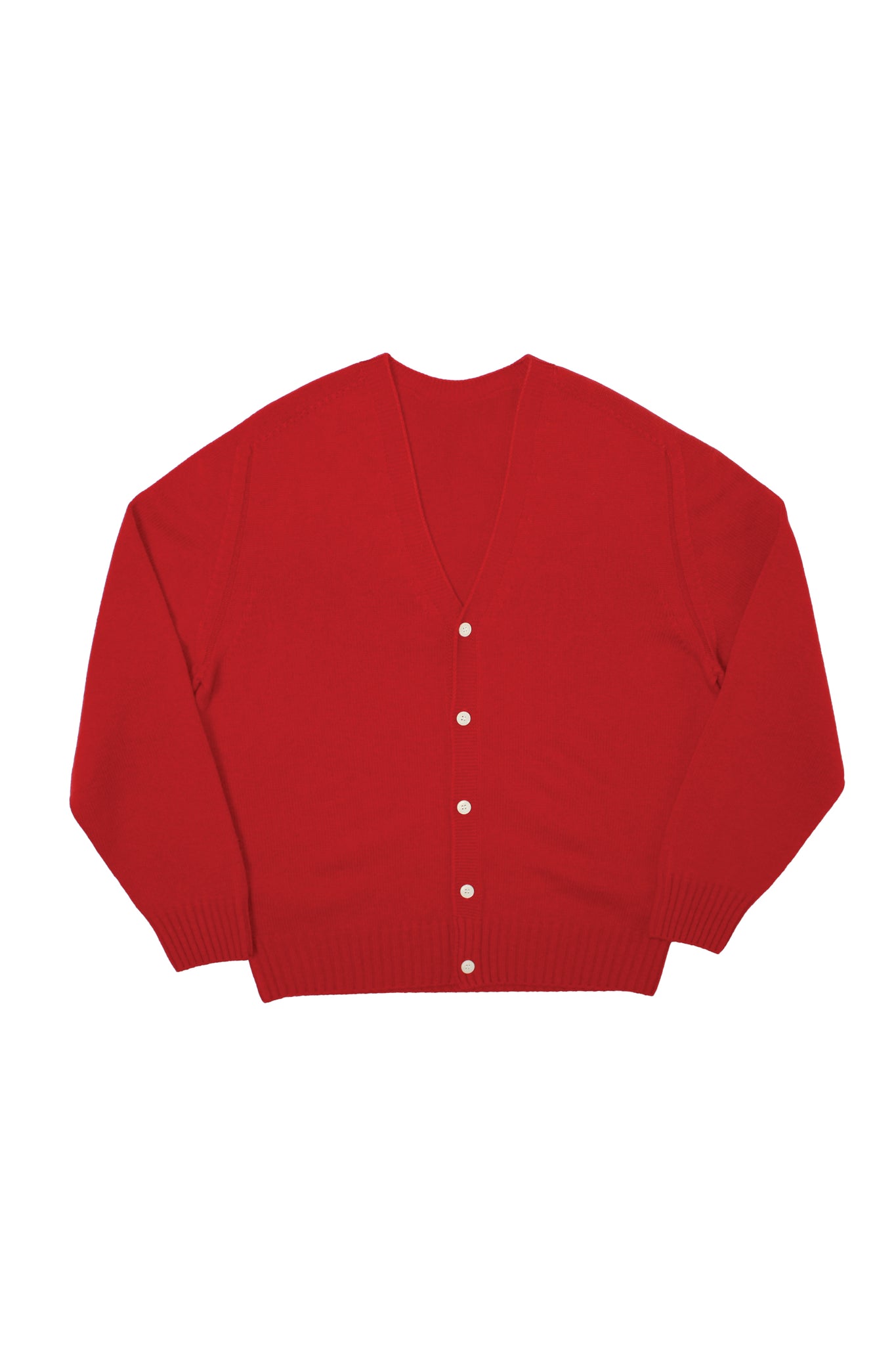 Fine Wool Whole Garment Cardigan in Red
