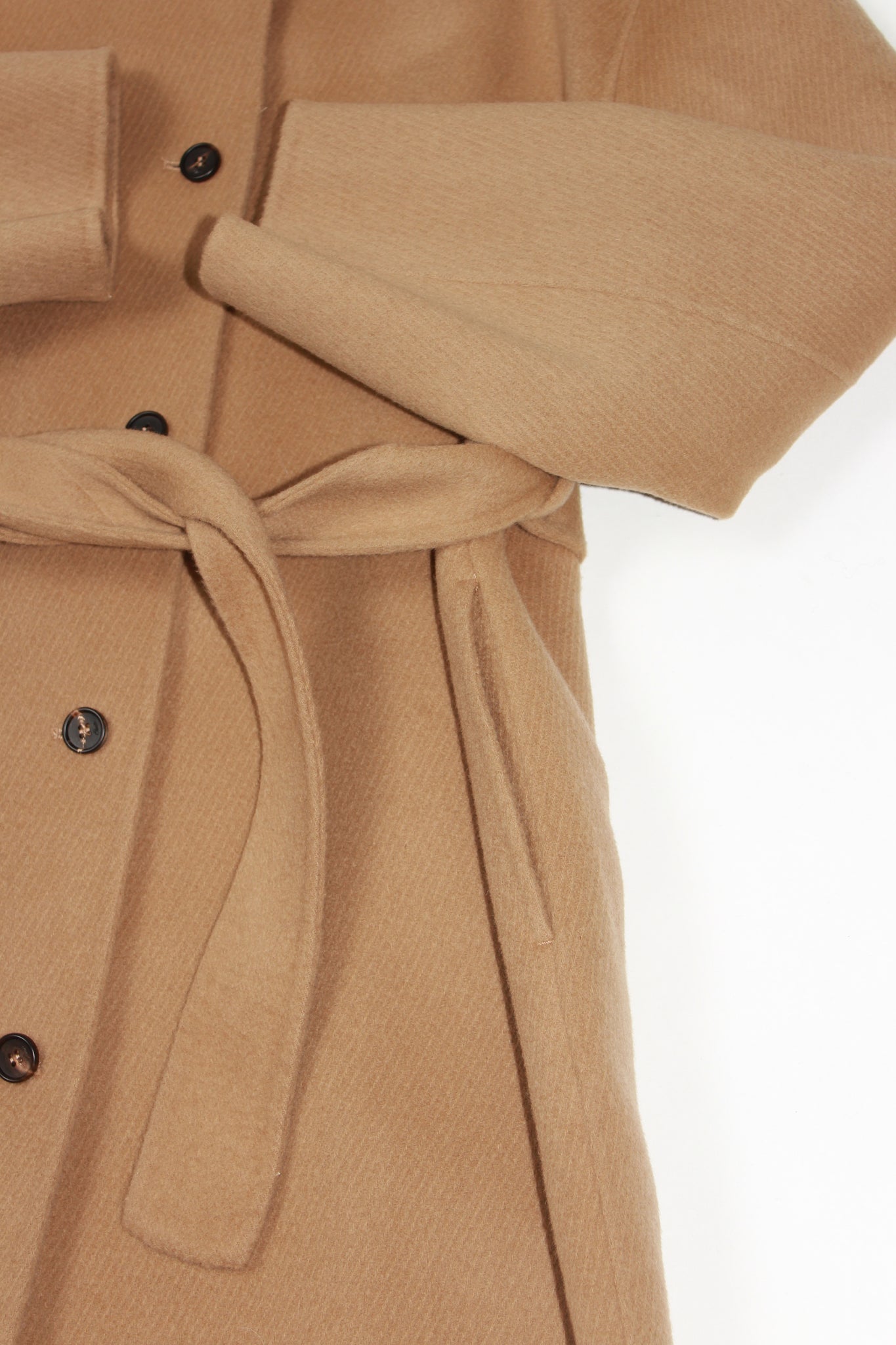 High-neck Handmade Long Coat in Carmel