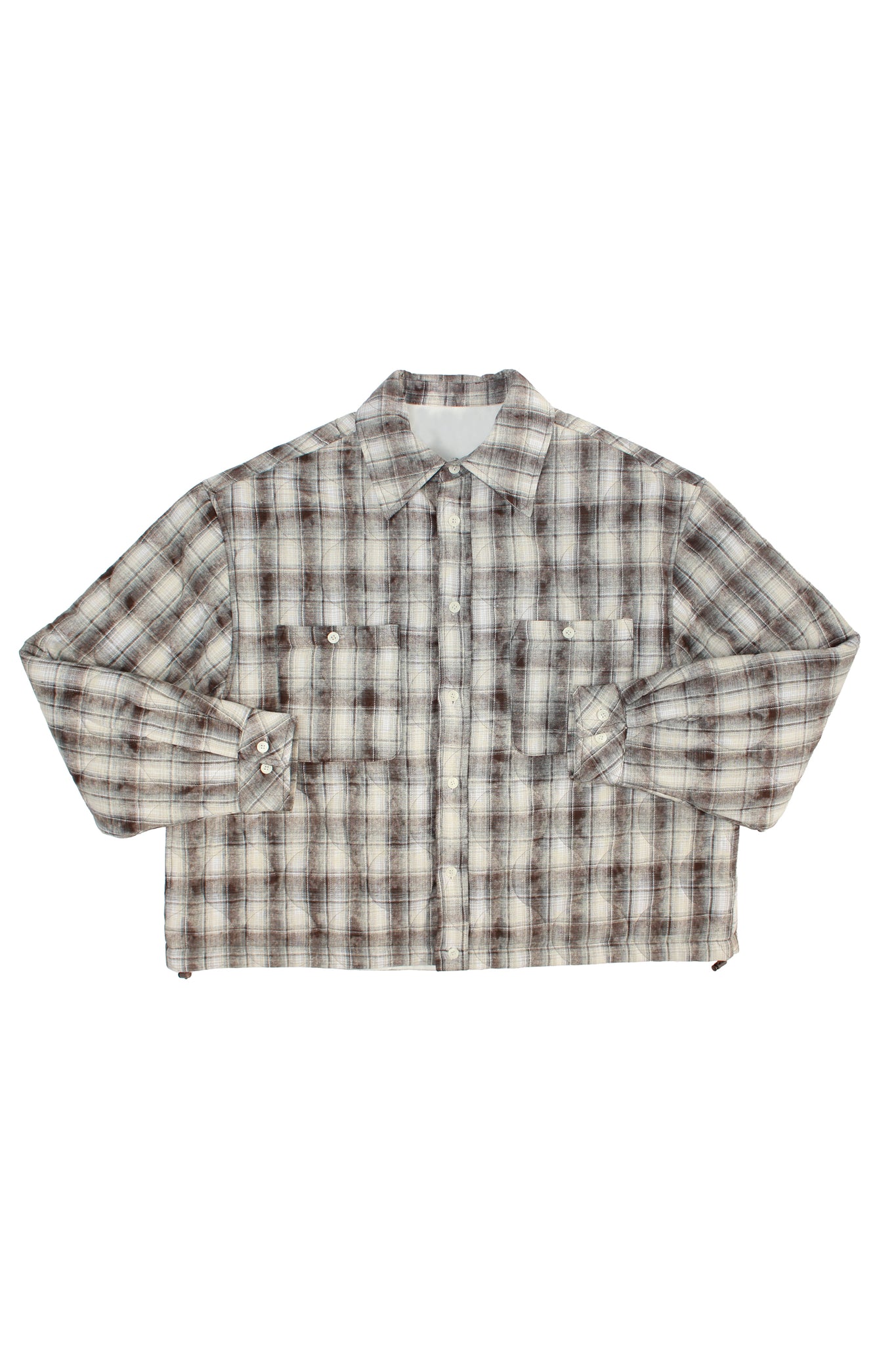 Padded Crop Plaid Shirt Jacket in Brown