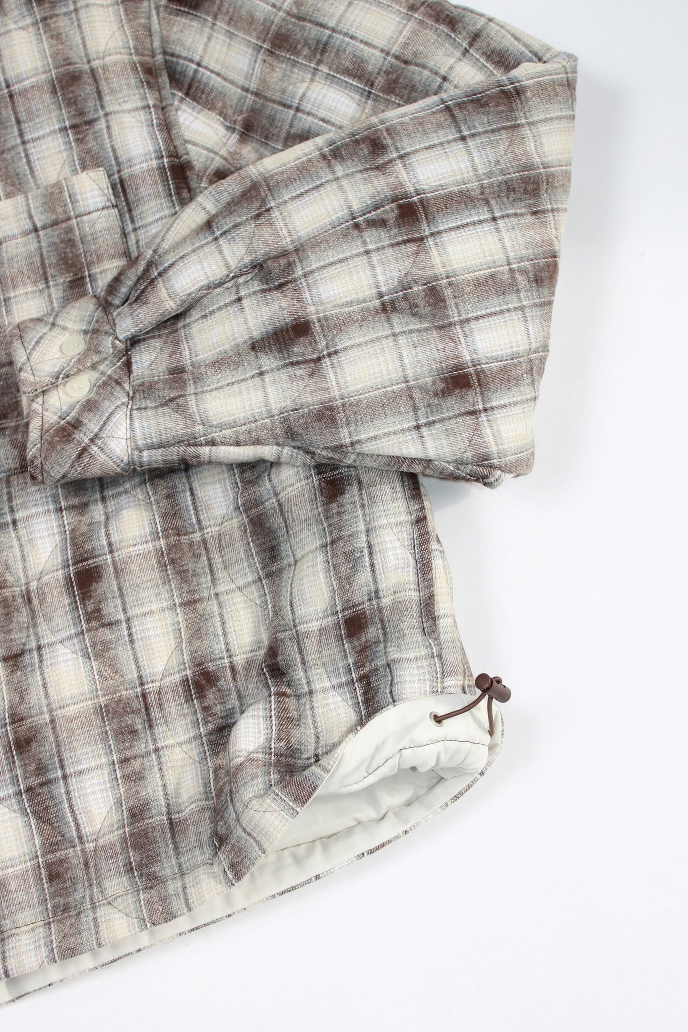 Padded Crop Plaid Shirt Jacket in Brown