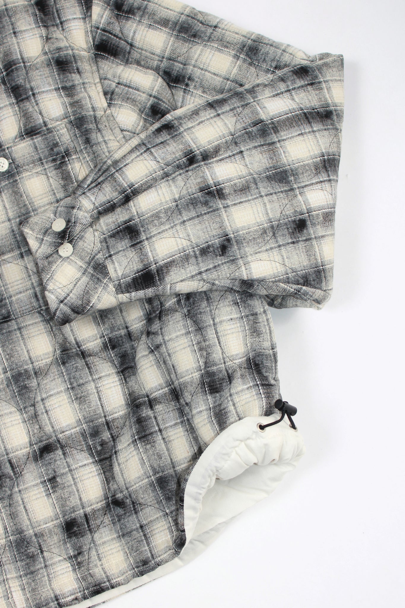 Padded Crop Plaid Shirt Jacket in Black