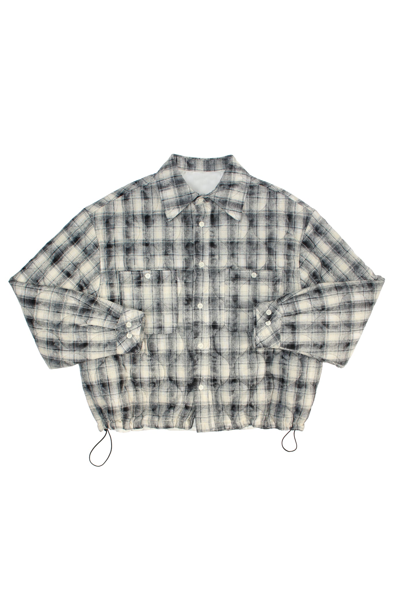 Padded Crop Plaid Shirt Jacket in Black