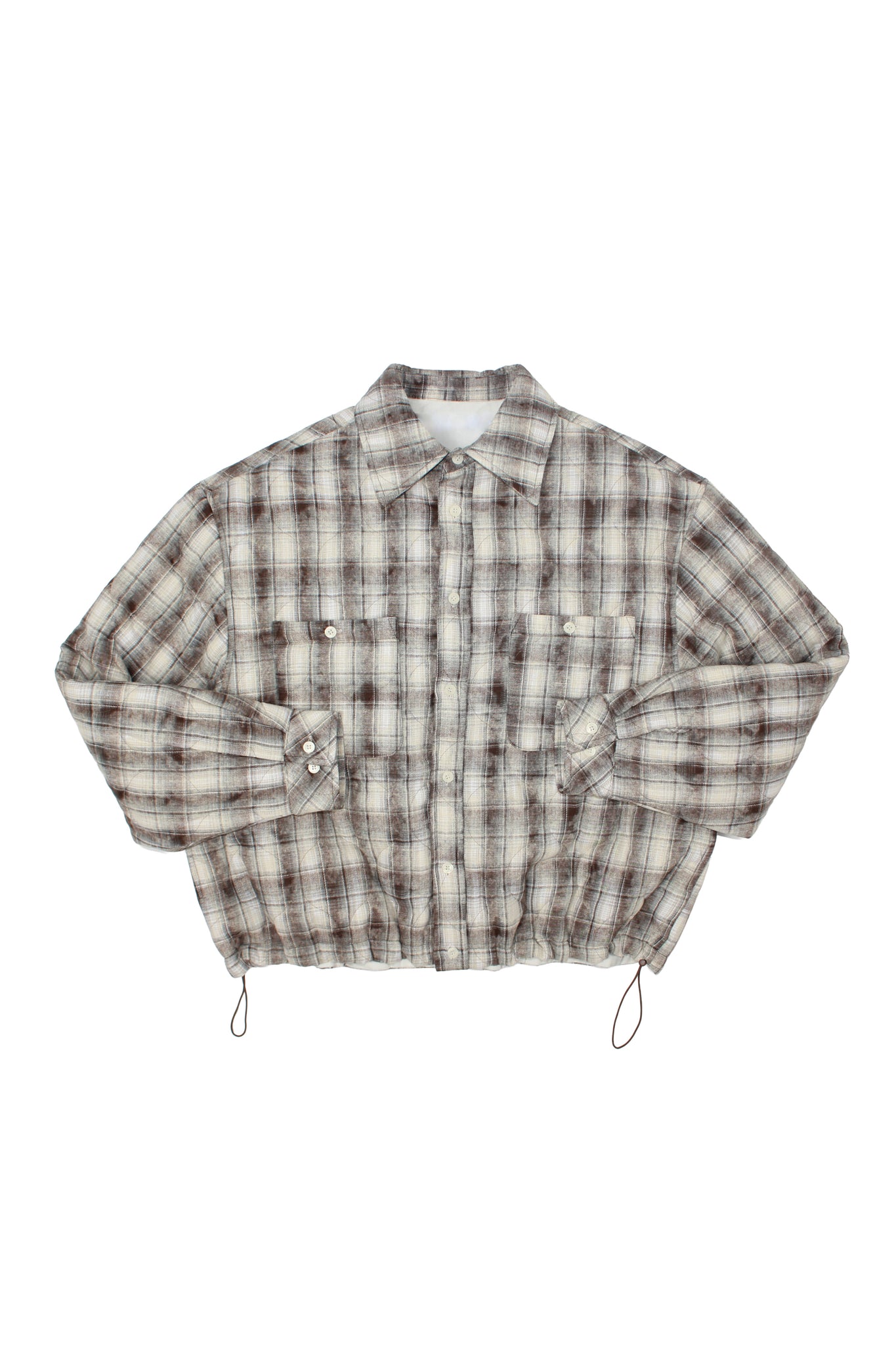 Padded Crop Plaid Shirt Jacket in Brown