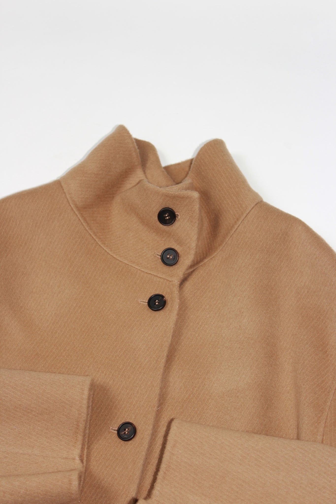 High-neck Handmade Long Coat in Carmel