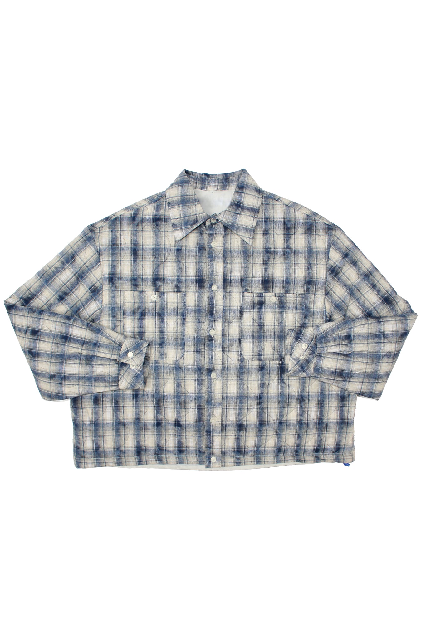 Padded Crop Plaid Shirt Jacket in Blue