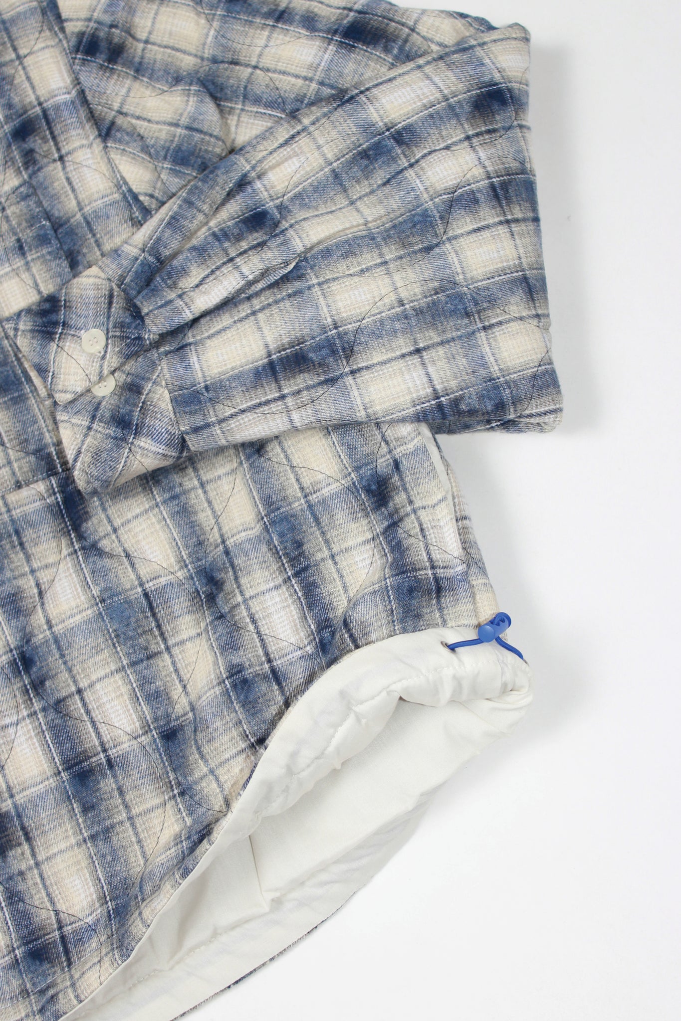 Padded Crop Plaid Shirt Jacket in Blue