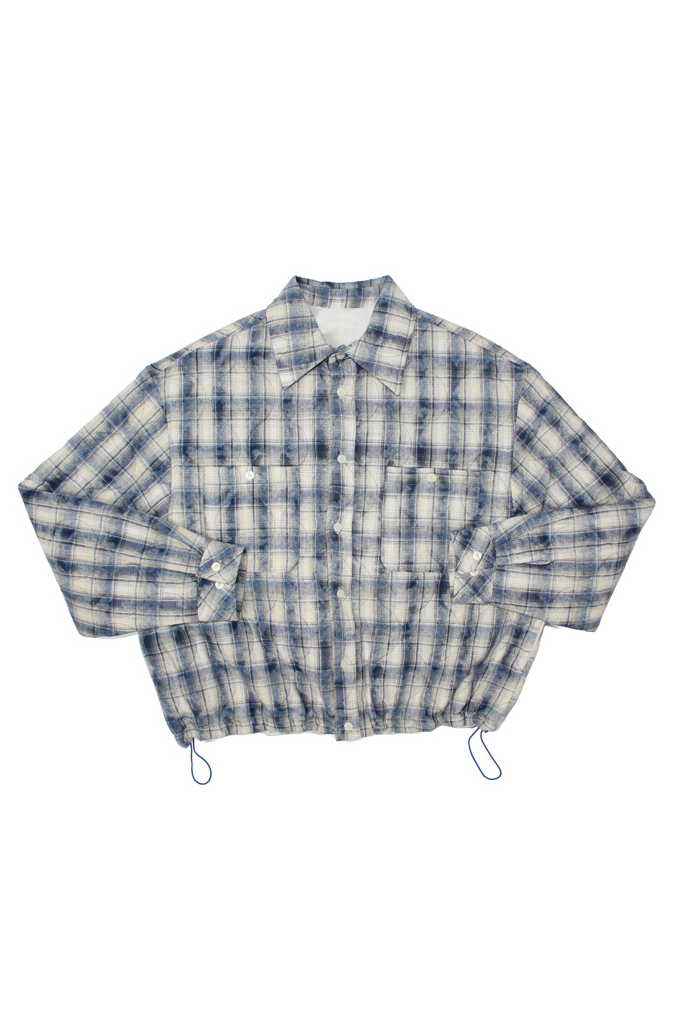 Padded Crop Plaid Shirt Jacket in Blue