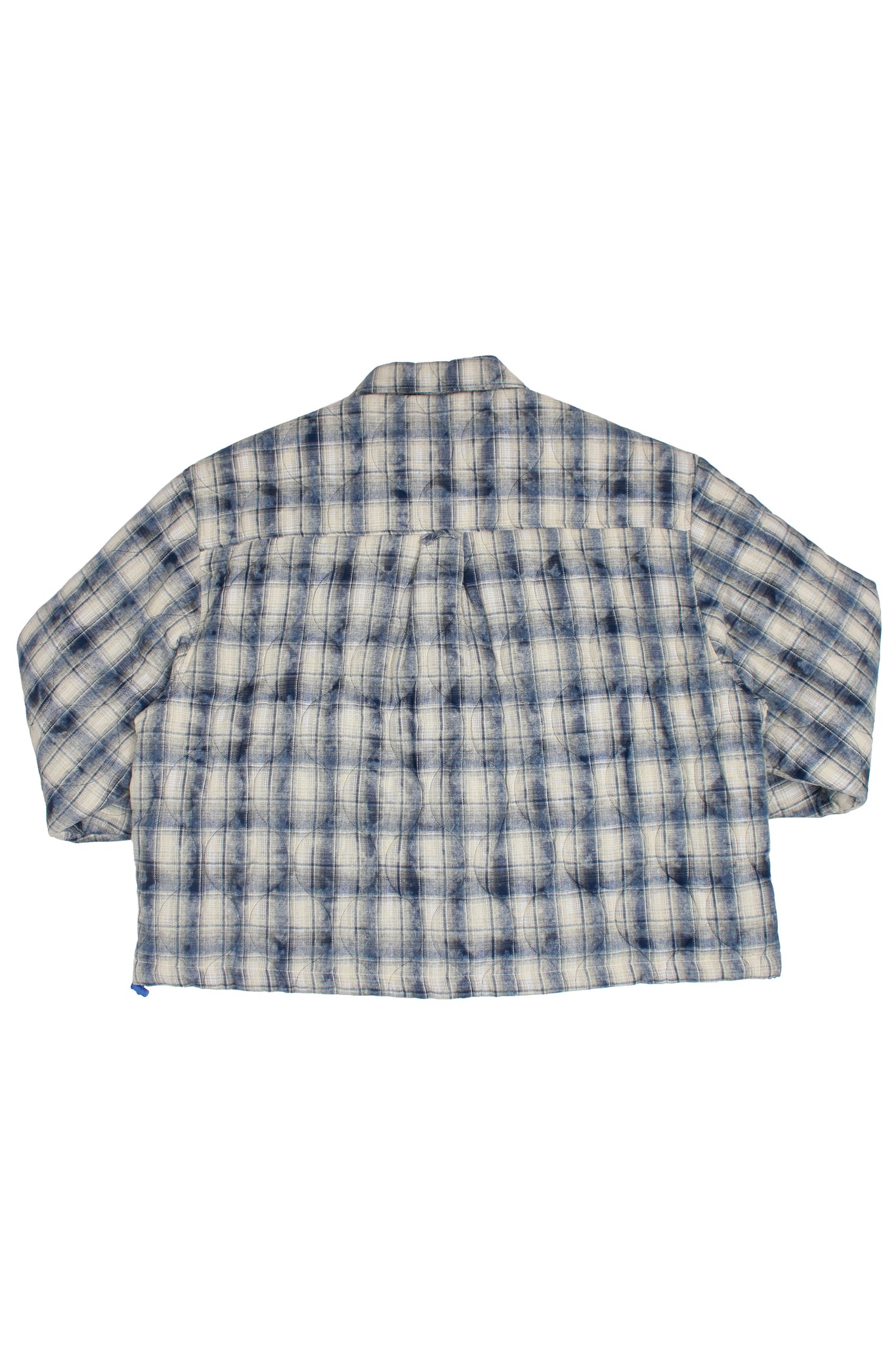 Padded Crop Plaid Shirt Jacket in Blue