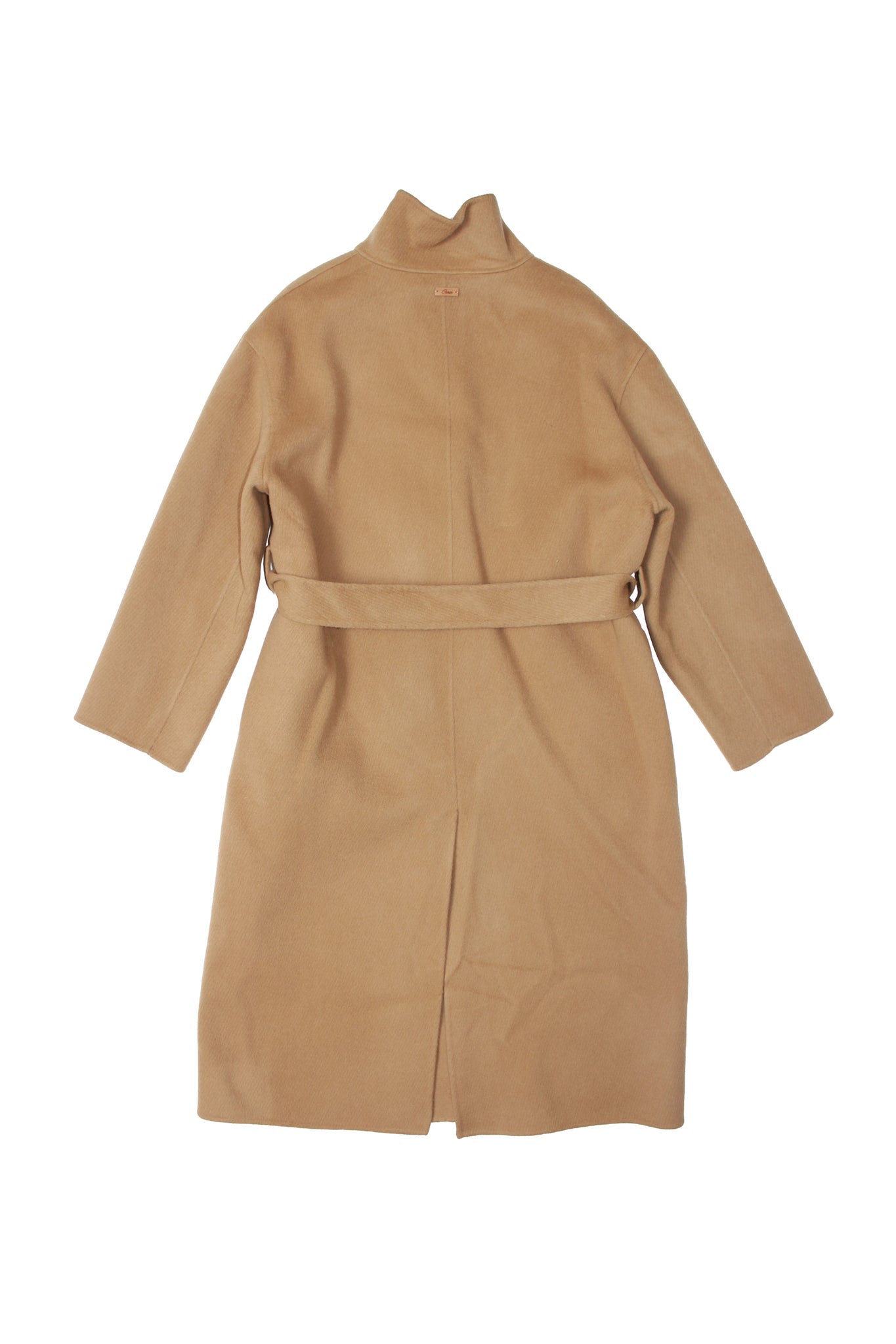 High-neck Handmade Long Coat in Carmel