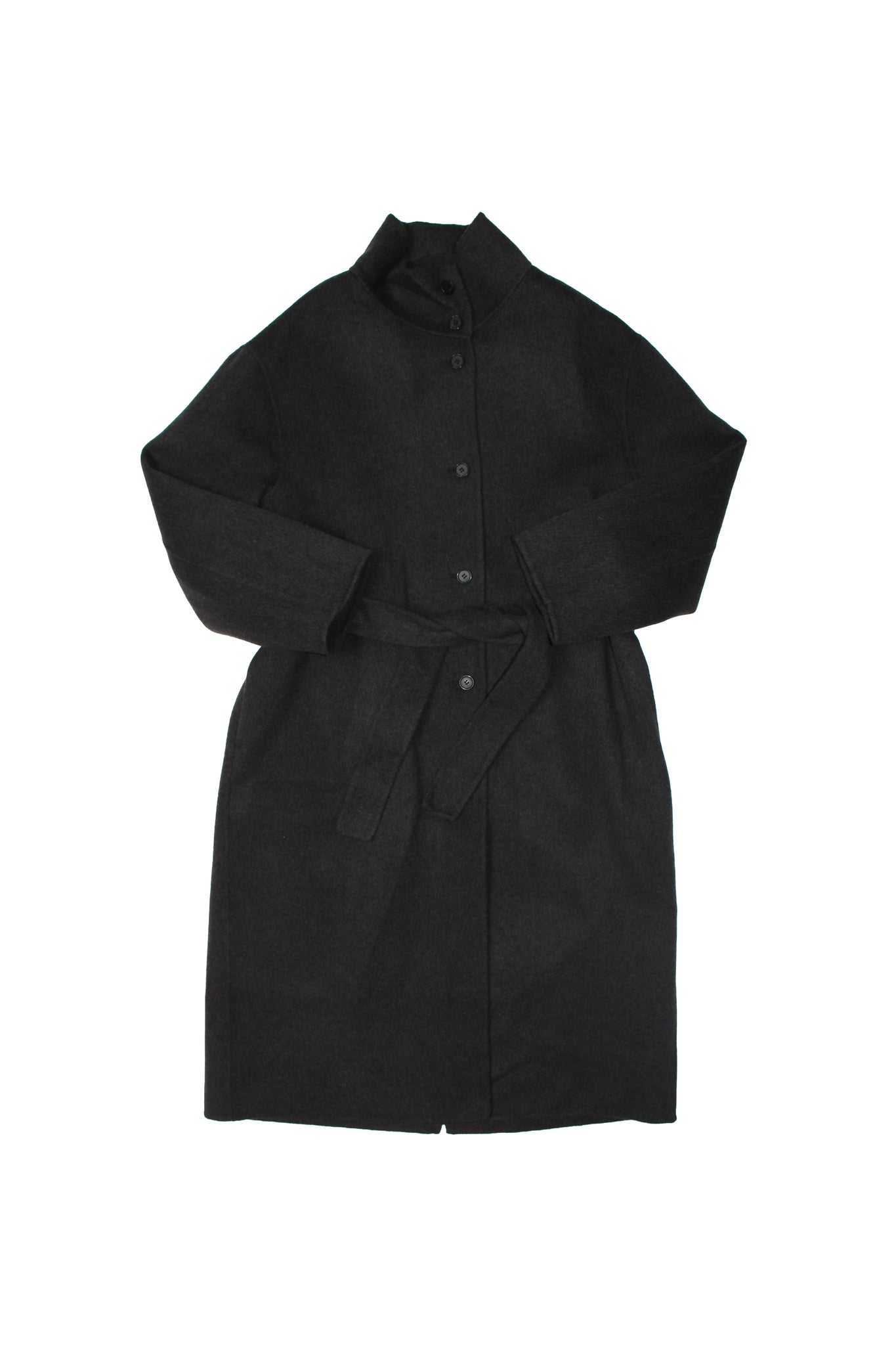 High-neck Handmade Long Coat in Charcoal