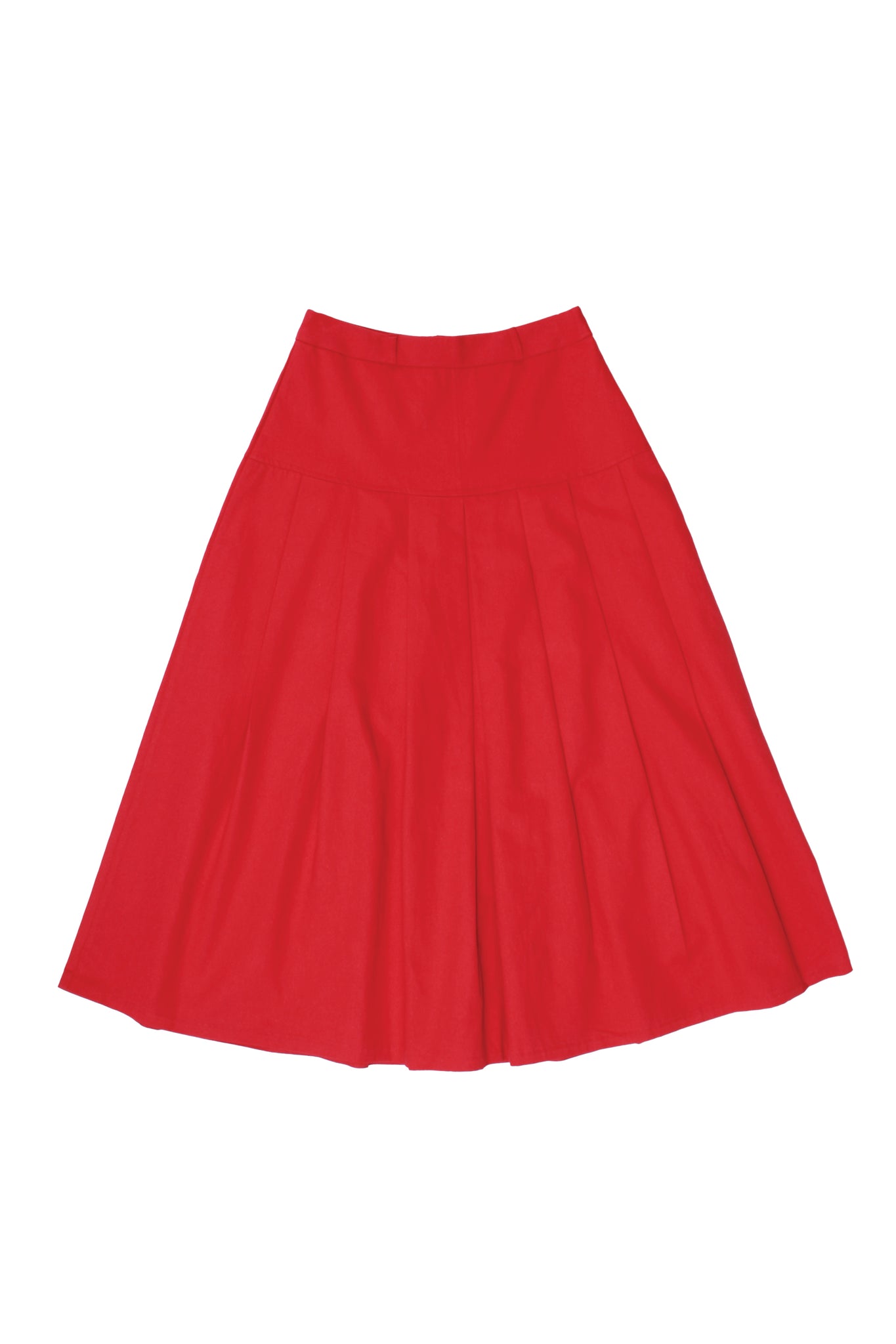 Red Pleats Midi Skirt