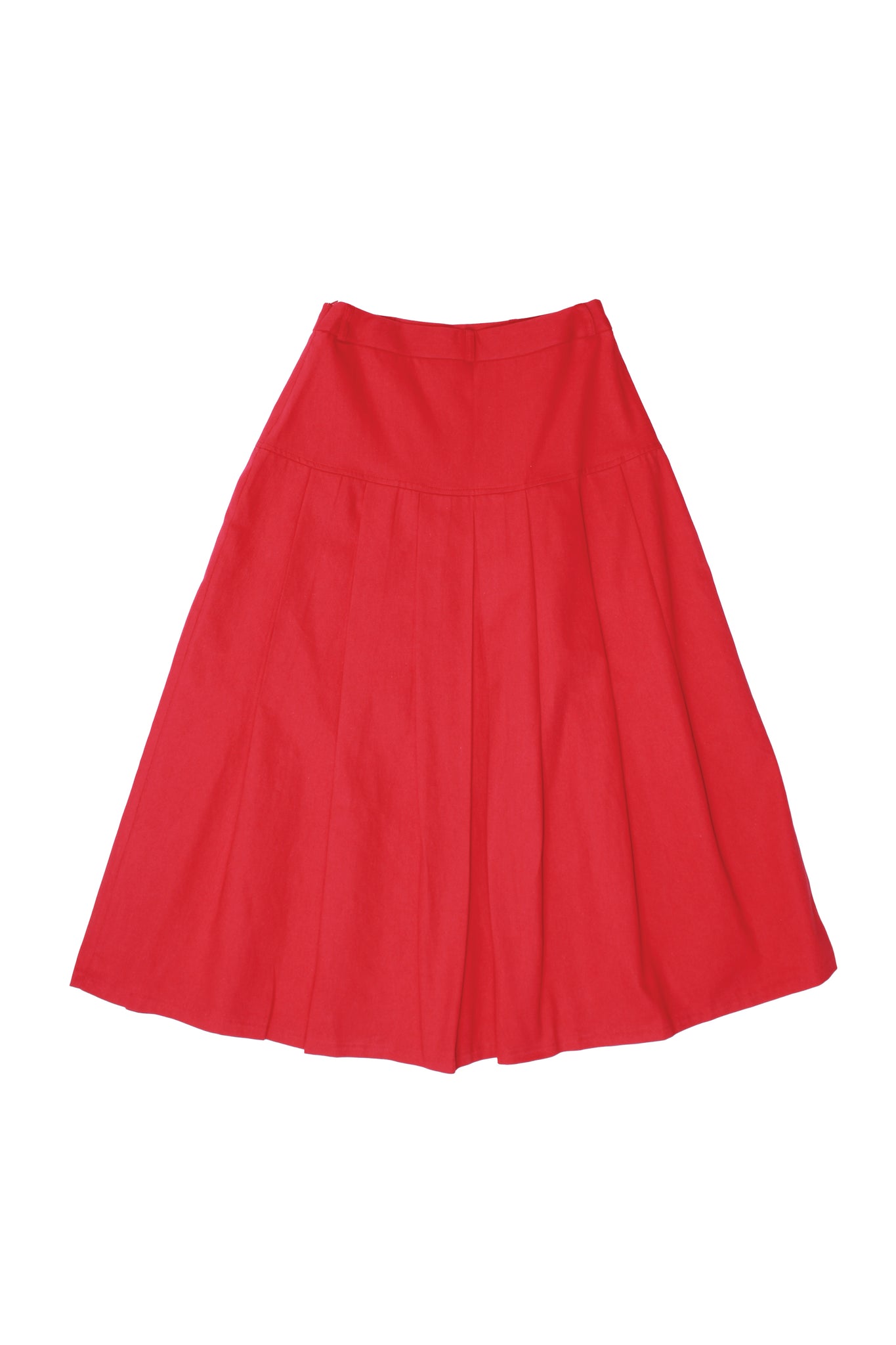 Red Pleats Midi Skirt