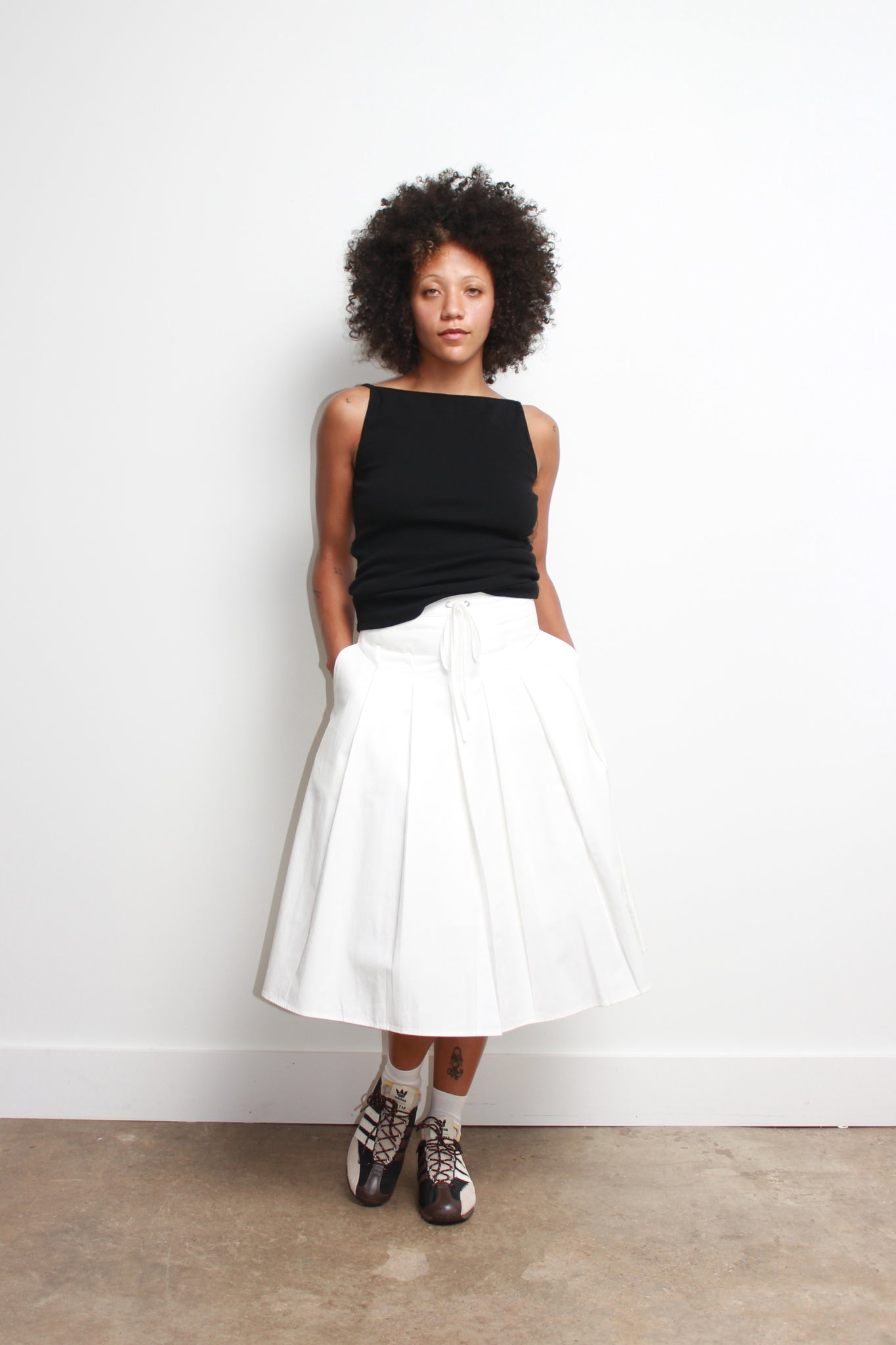 Ribbon Pleats Midi Skirt