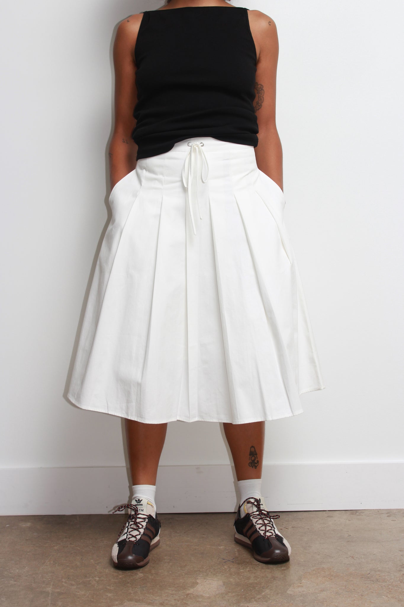 Ribbon Pleats Midi Skirt