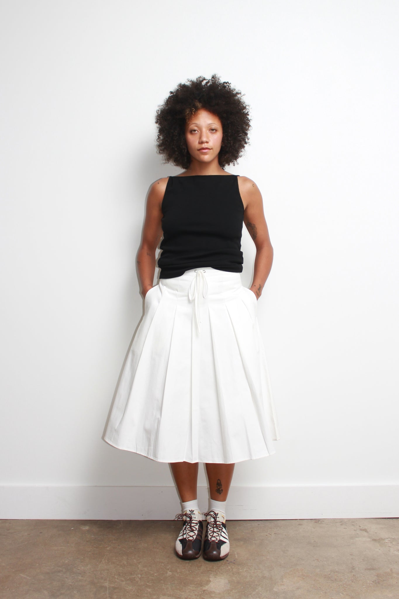 Ribbon Pleats Midi Skirt