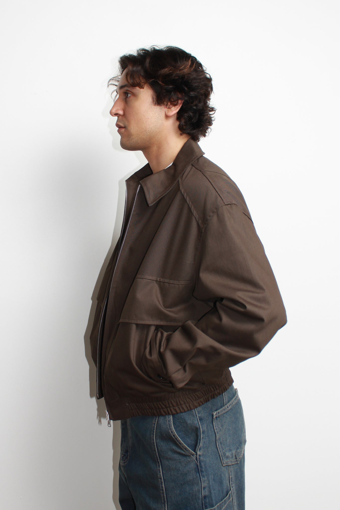 Curved Blouson Jacket in Brown